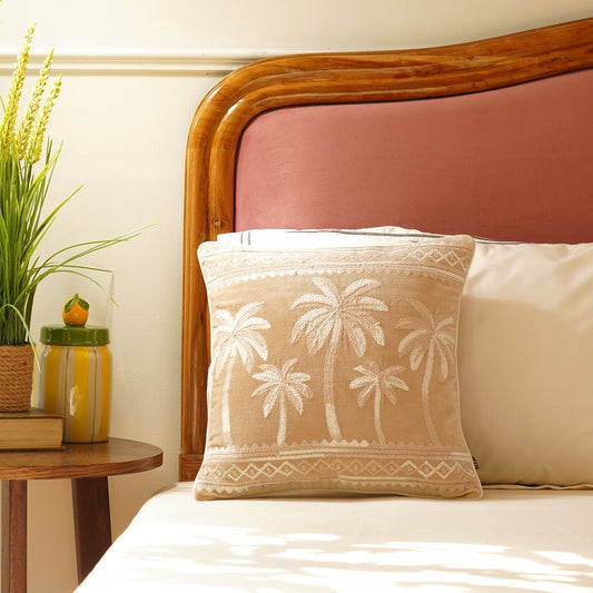 Palm Embroidered Velvet Cushion Cover