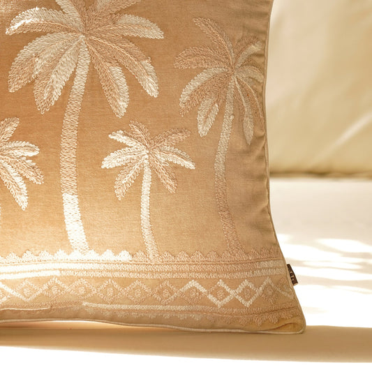 Palm Embroidered Velvet Cushion Cover