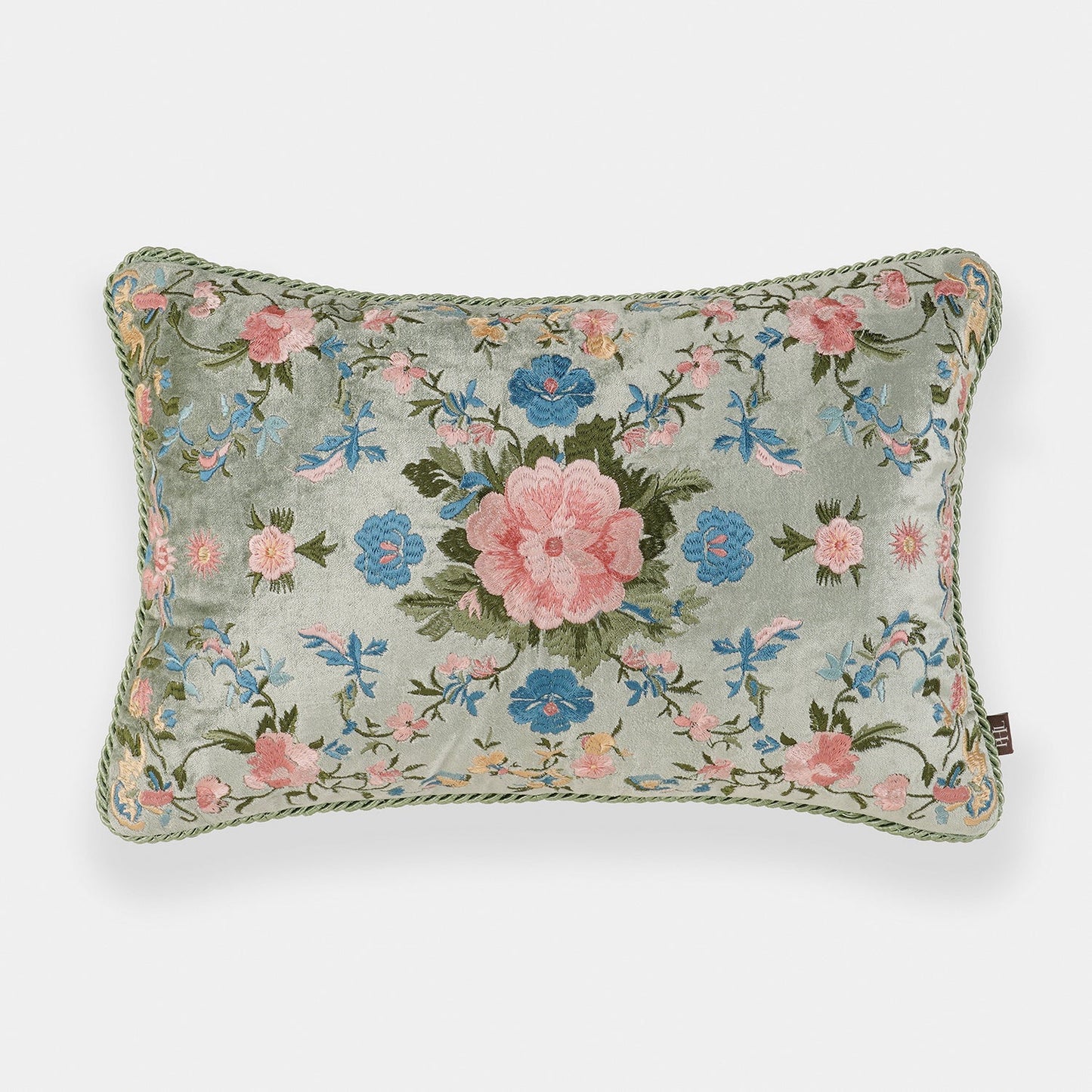 Ivory Floral Embroidered Velvet Cushion Cover