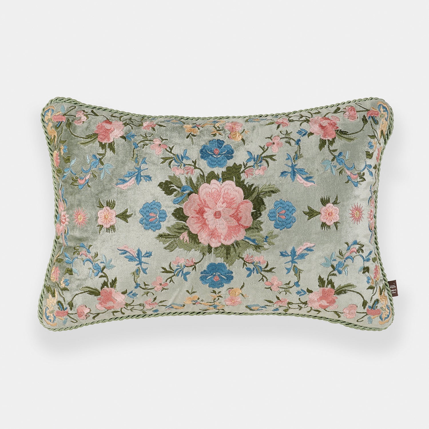 Ivory Floral Embroidered Velvet Cushion Cover