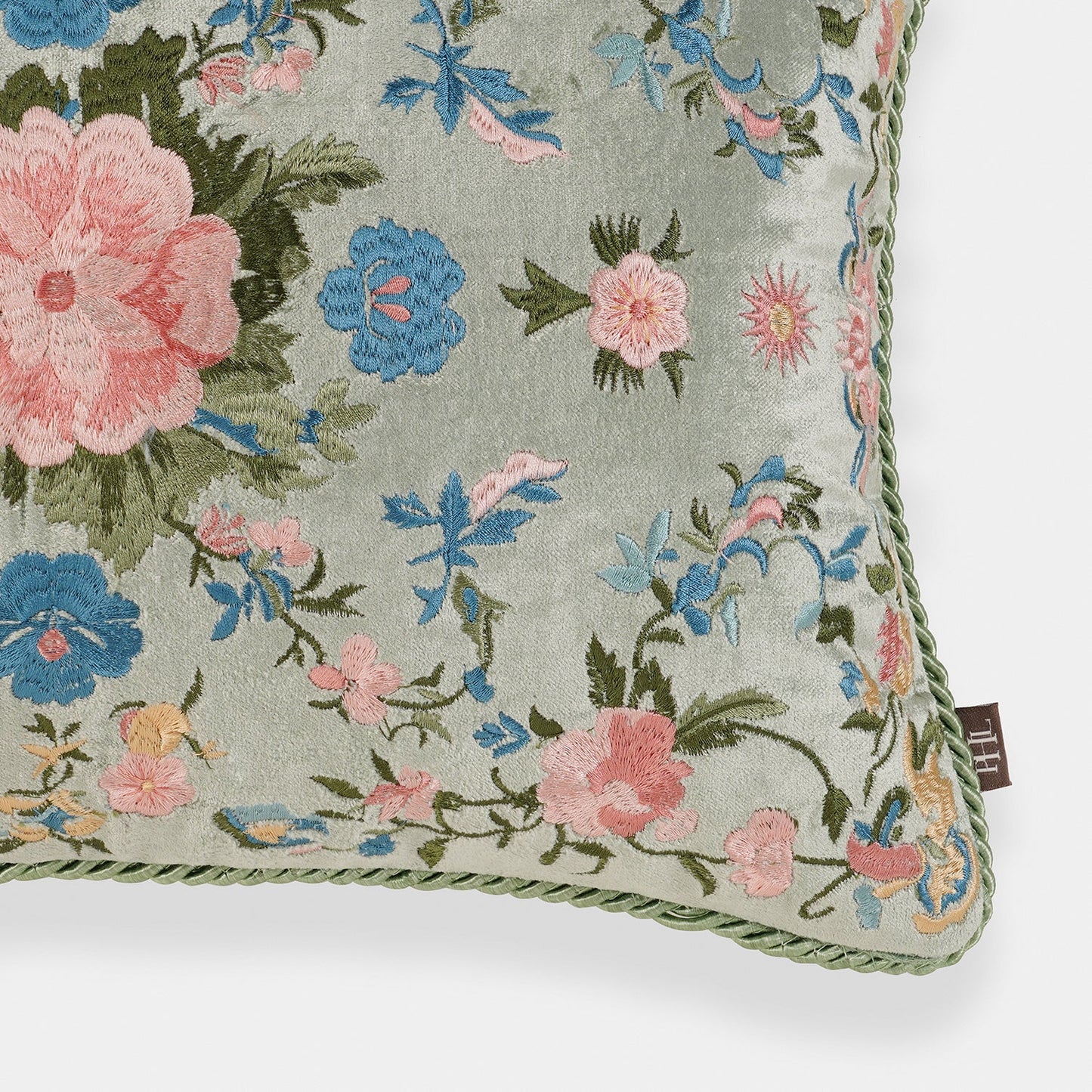 Ivory Floral Embroidered Velvet Cushion Cover