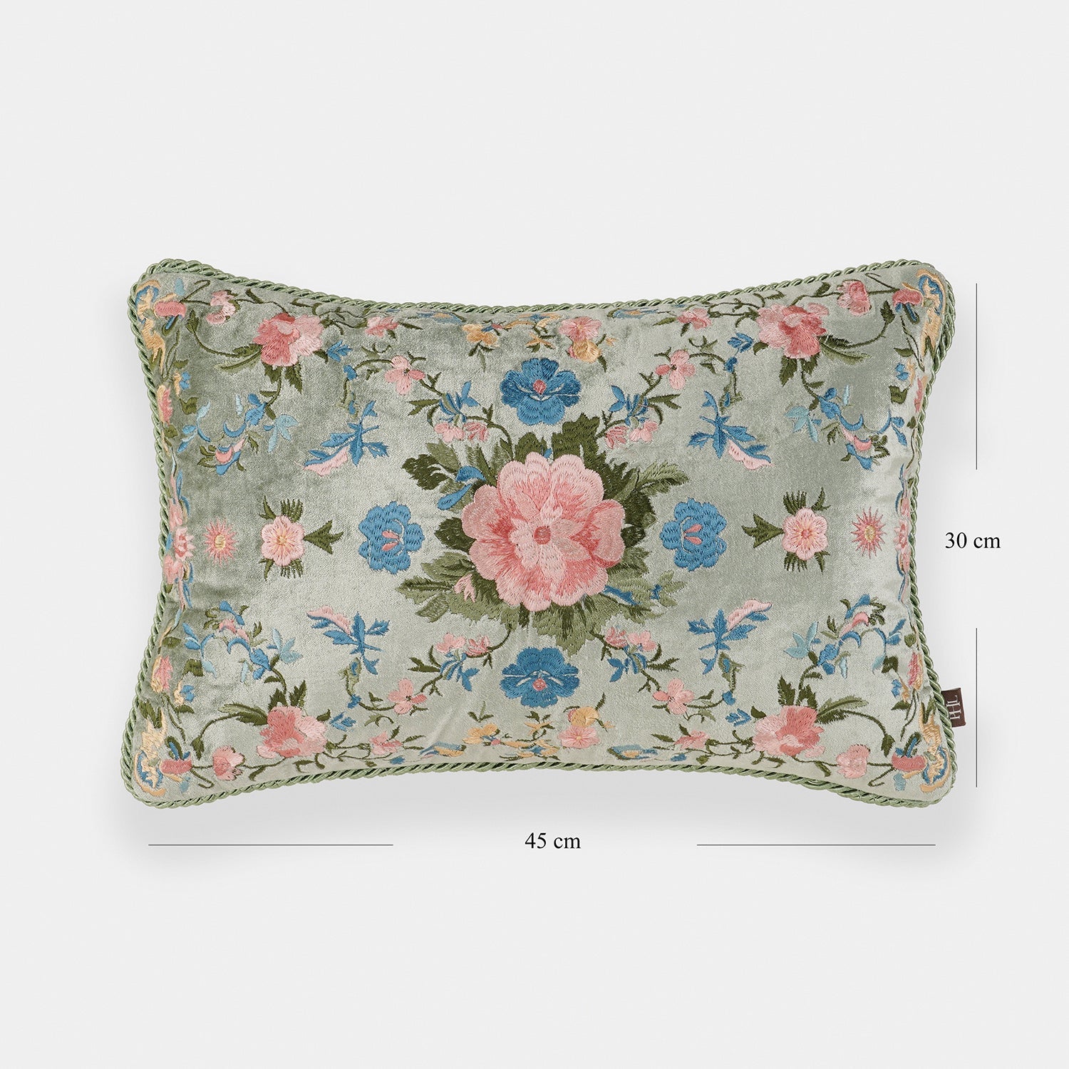 Ivory Floral Embroidered Velvet Cushion Cover