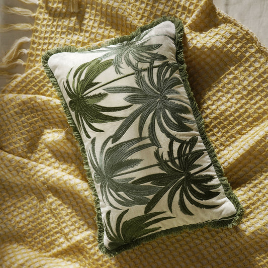 Green Palm Embroidered Cushion Cover