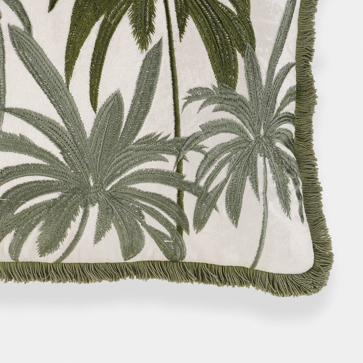 Green Palm Embroidered Cushion Cover