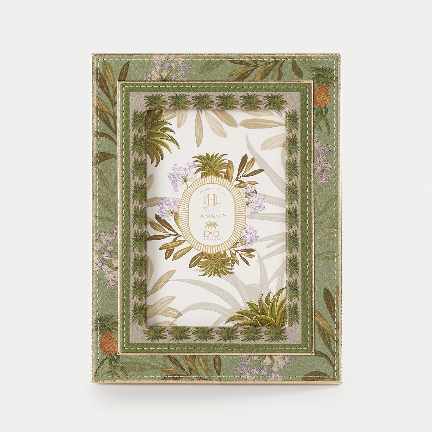 Green Pineapple Print Faux Leather Photo Frame - Small