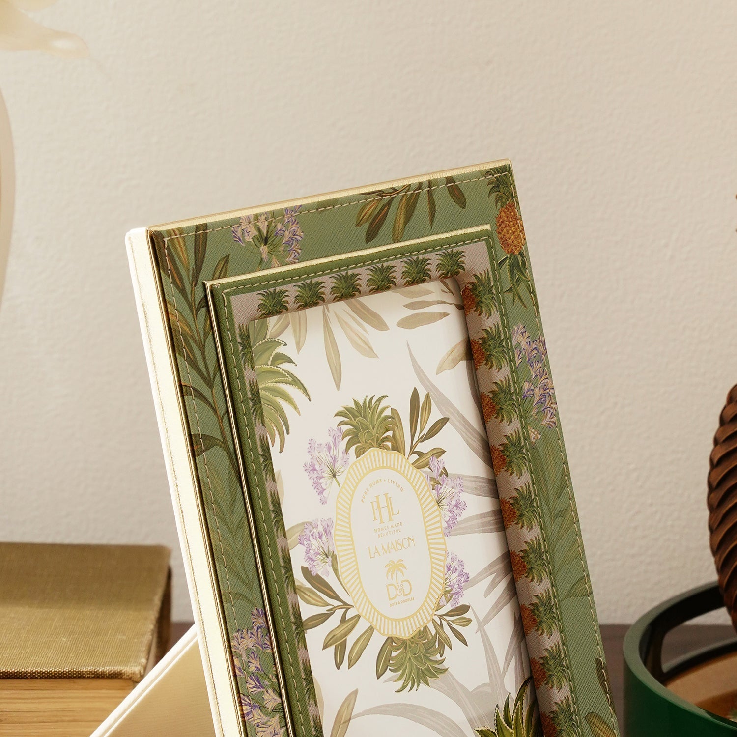 Green Pineapple Print Faux Leather Photo Frame - Large