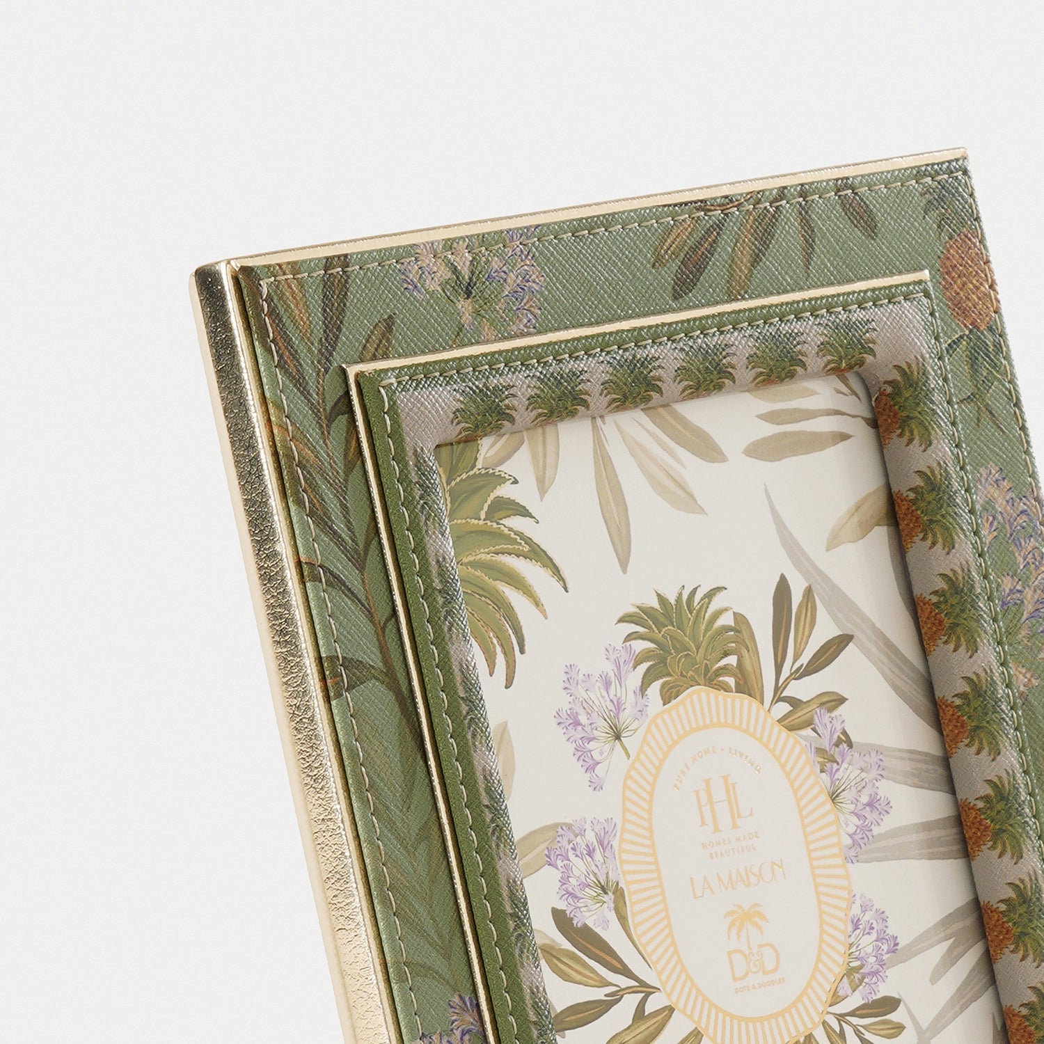 Green Pineapple Print Faux Leather Photo Frame - Large