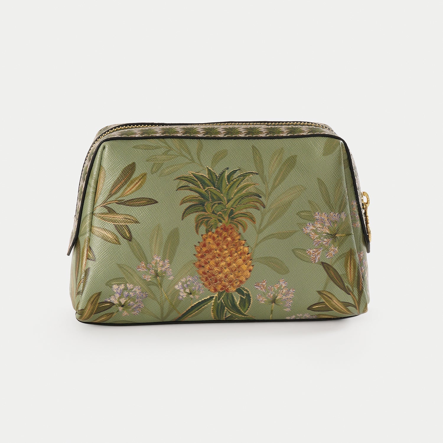 Green Pineapple Print Faux Leather Vanity Pouch - Small