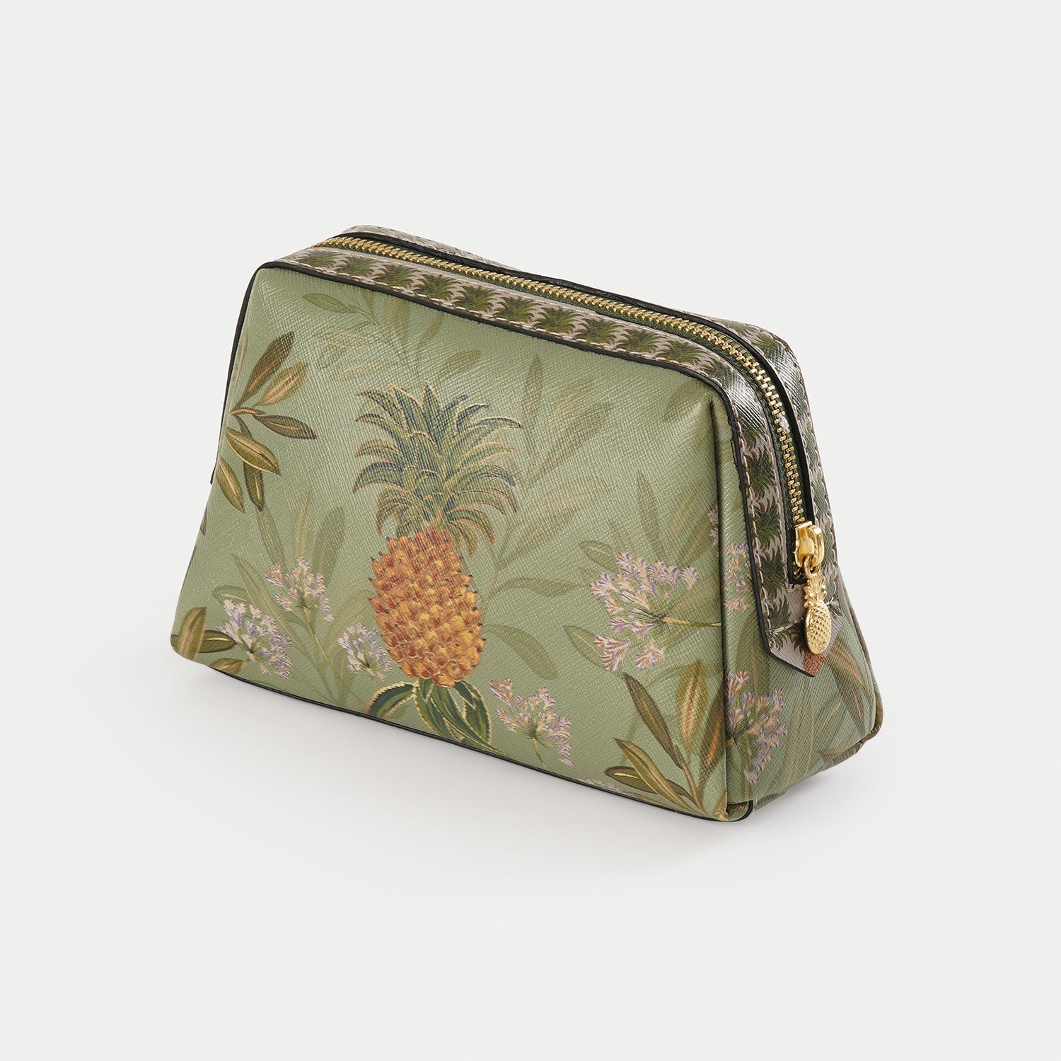 Green Pineapple Print Faux Leather Vanity Pouch - Small