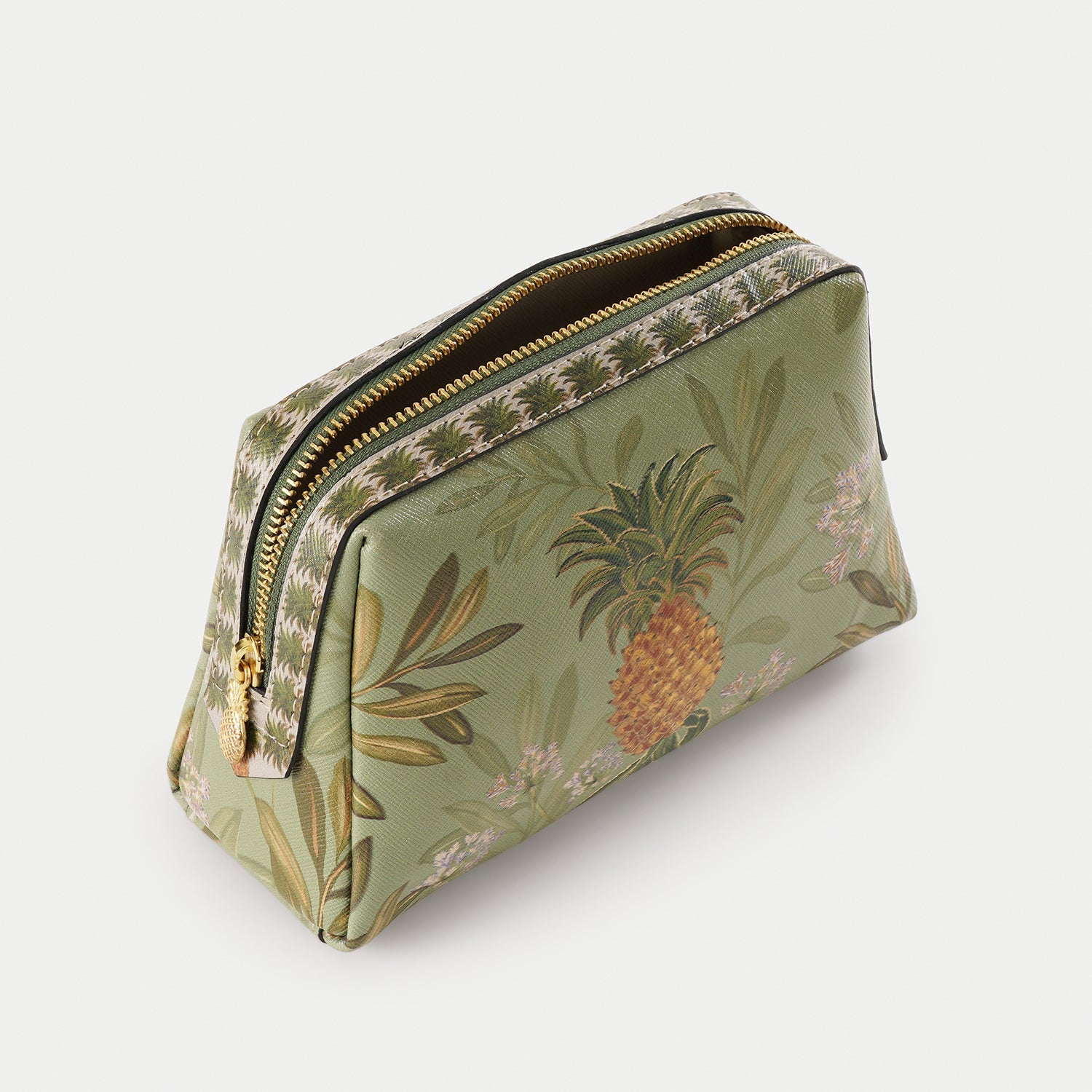 Green Pineapple Print Faux Leather Vanity Pouch - Small