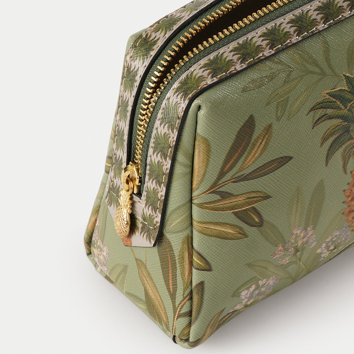 Green Pineapple Print Faux Leather Vanity Pouch - Small