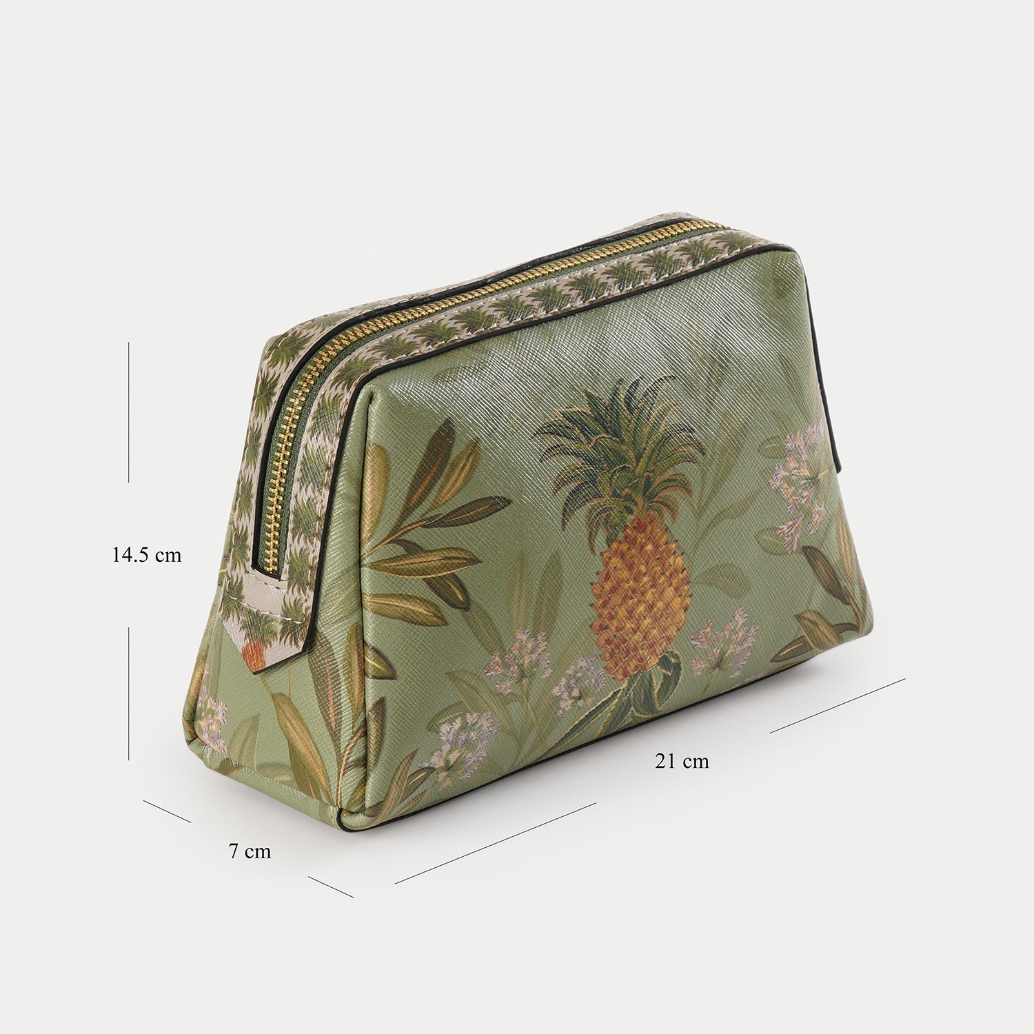 Green Pineapple Print Faux Leather Vanity Pouch - Small