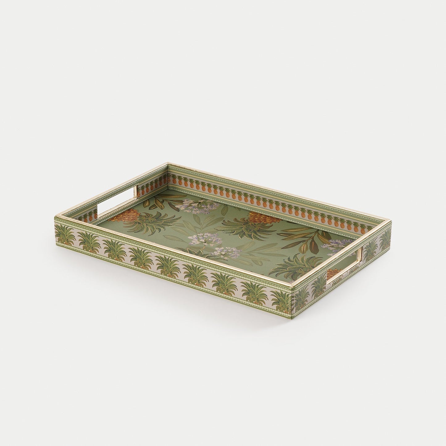 Green Pineapple Print Faux Leather Rectangular Tray