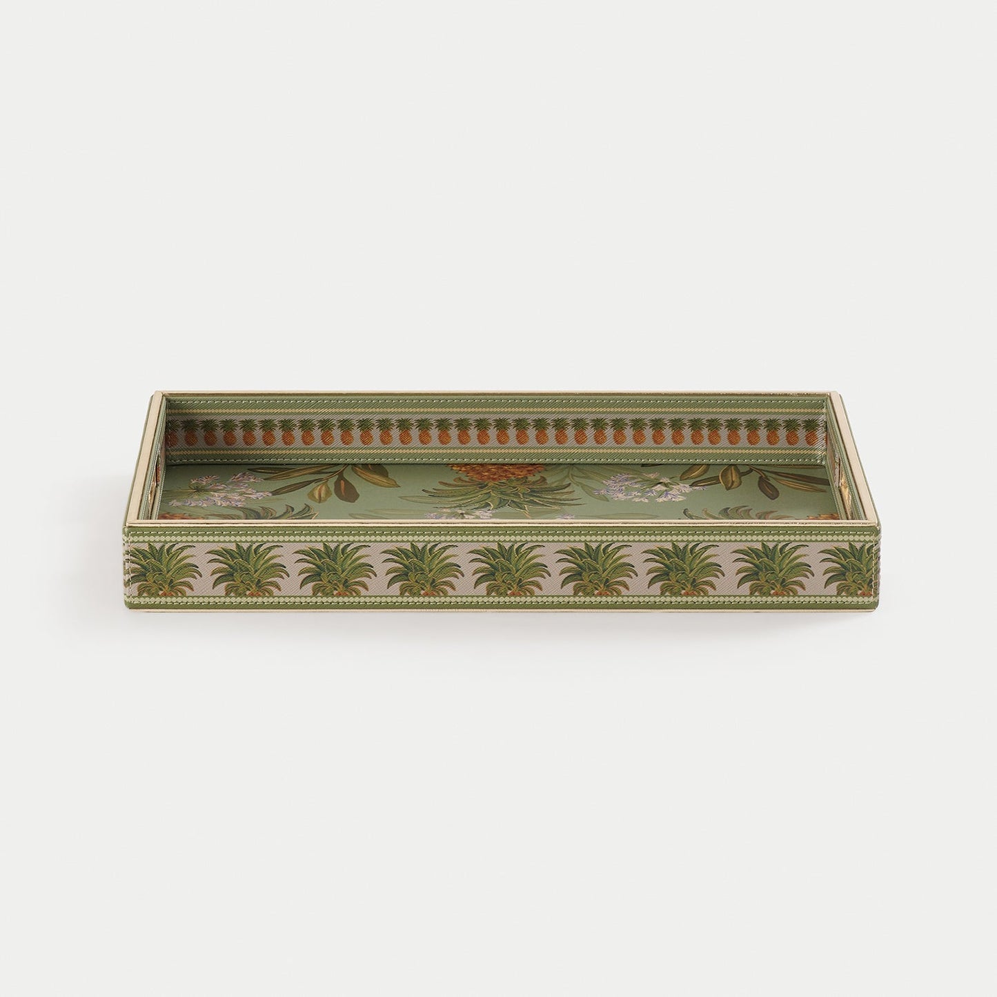 Green Pineapple Print Faux Leather Rectangular Tray