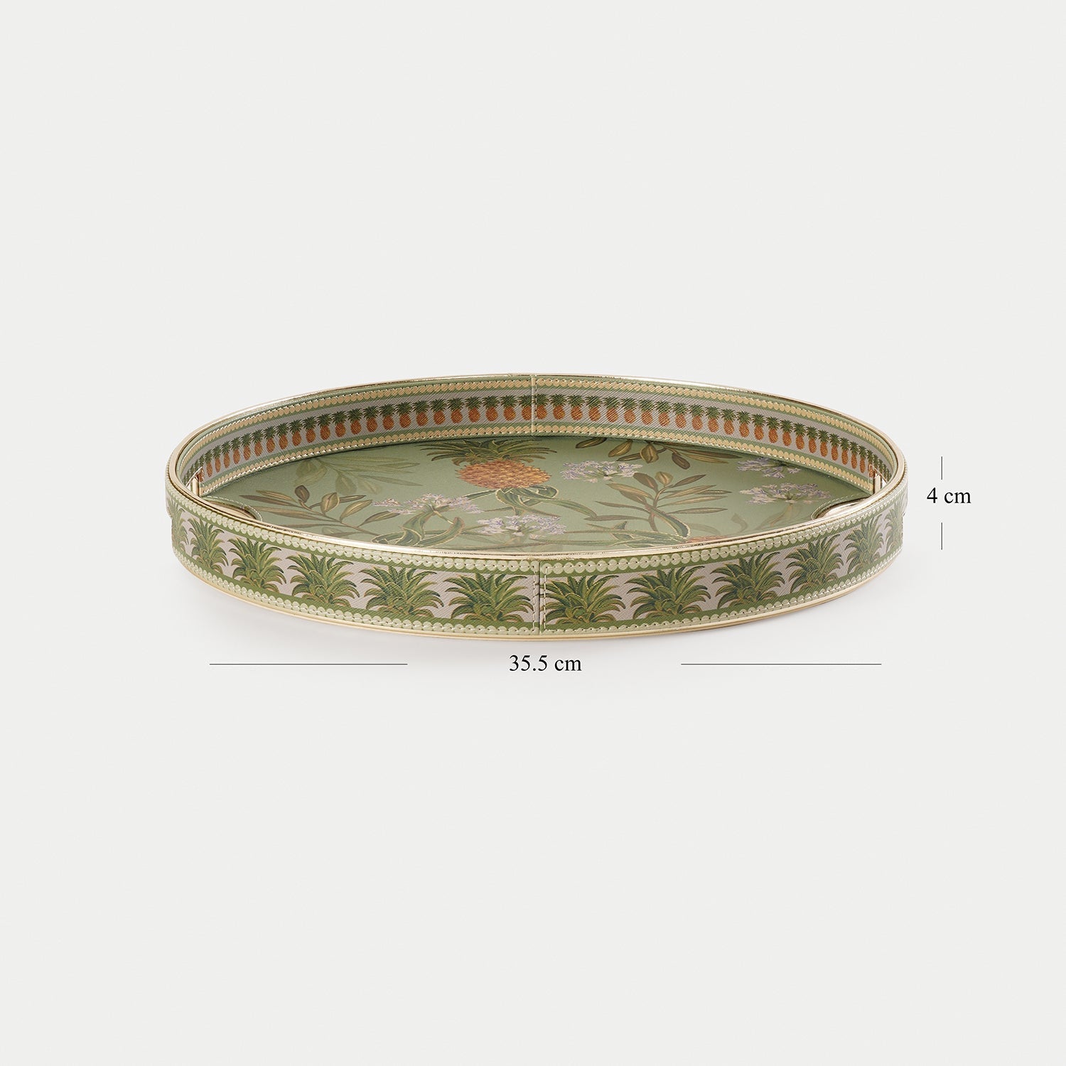 Green Pineapple Print Faux Leather Round Tray