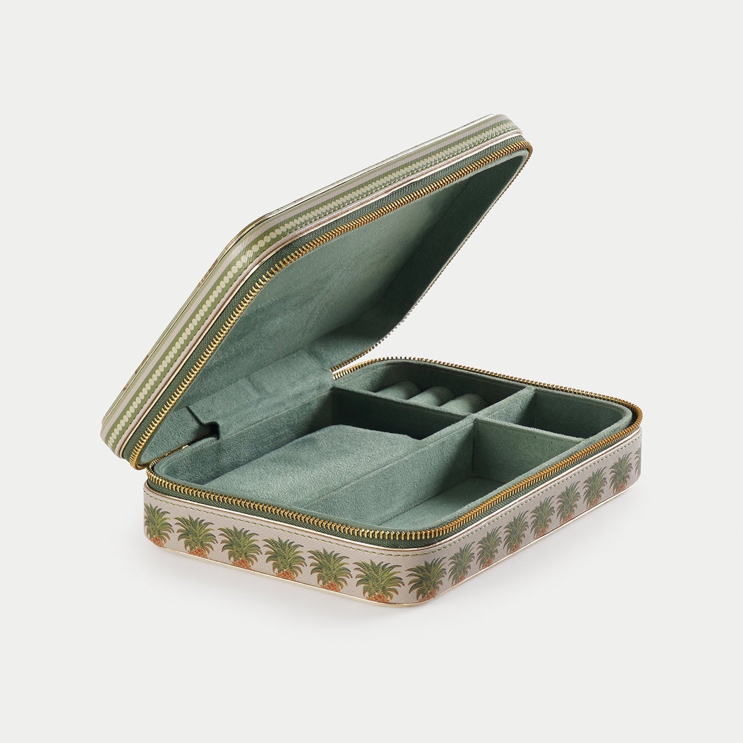 Green Pineapple Print Rectangle Faux Leather Travel Jewellery Box