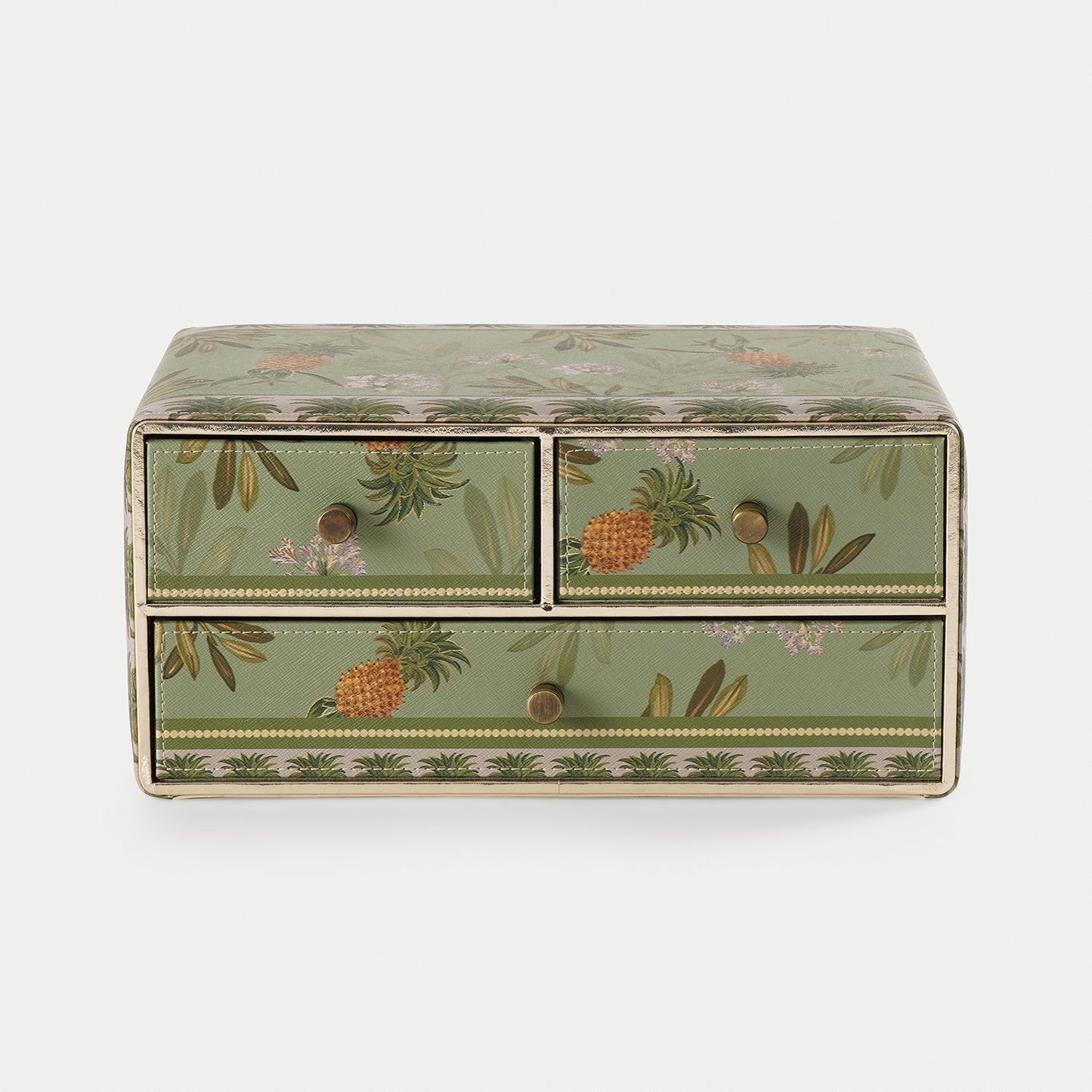 Green Pineapple Print Faux Leather Jewellery Organiser