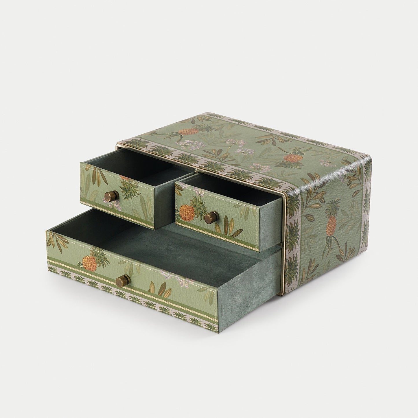 Green Pineapple Print Faux Leather Jewellery Organiser