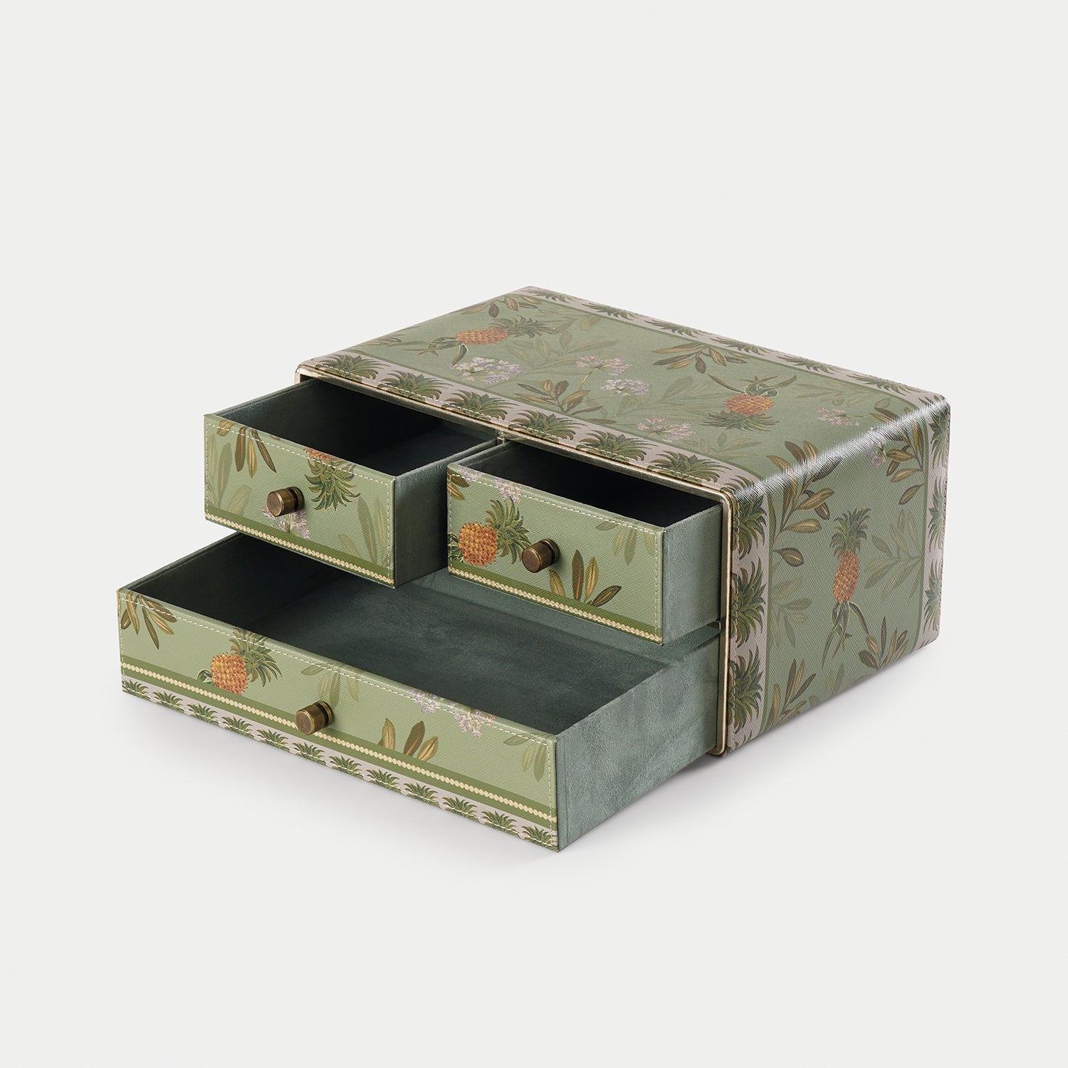 Green Pineapple Print Faux Leather Jewellery Organiser