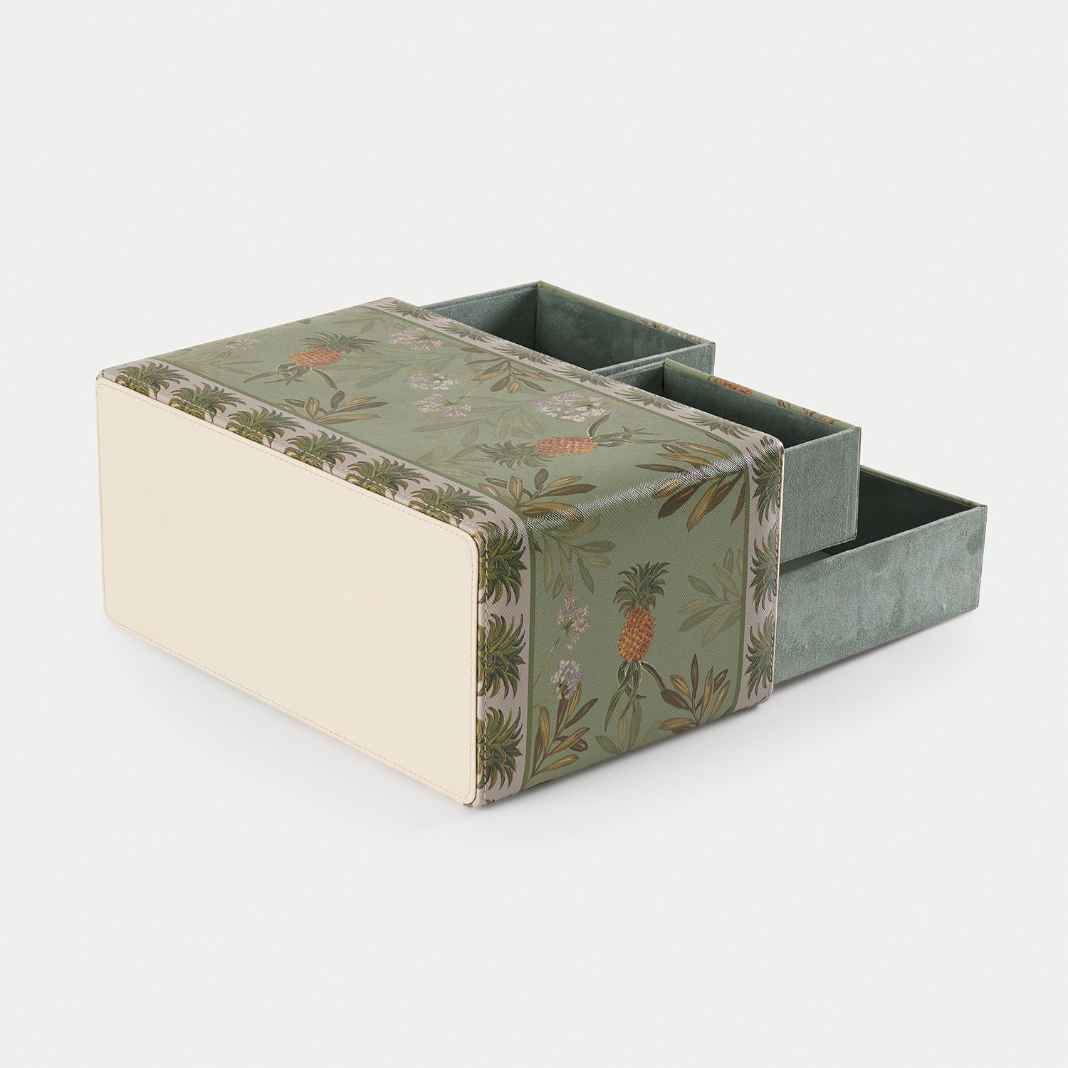 Green Pineapple Print Faux Leather Jewellery Organiser