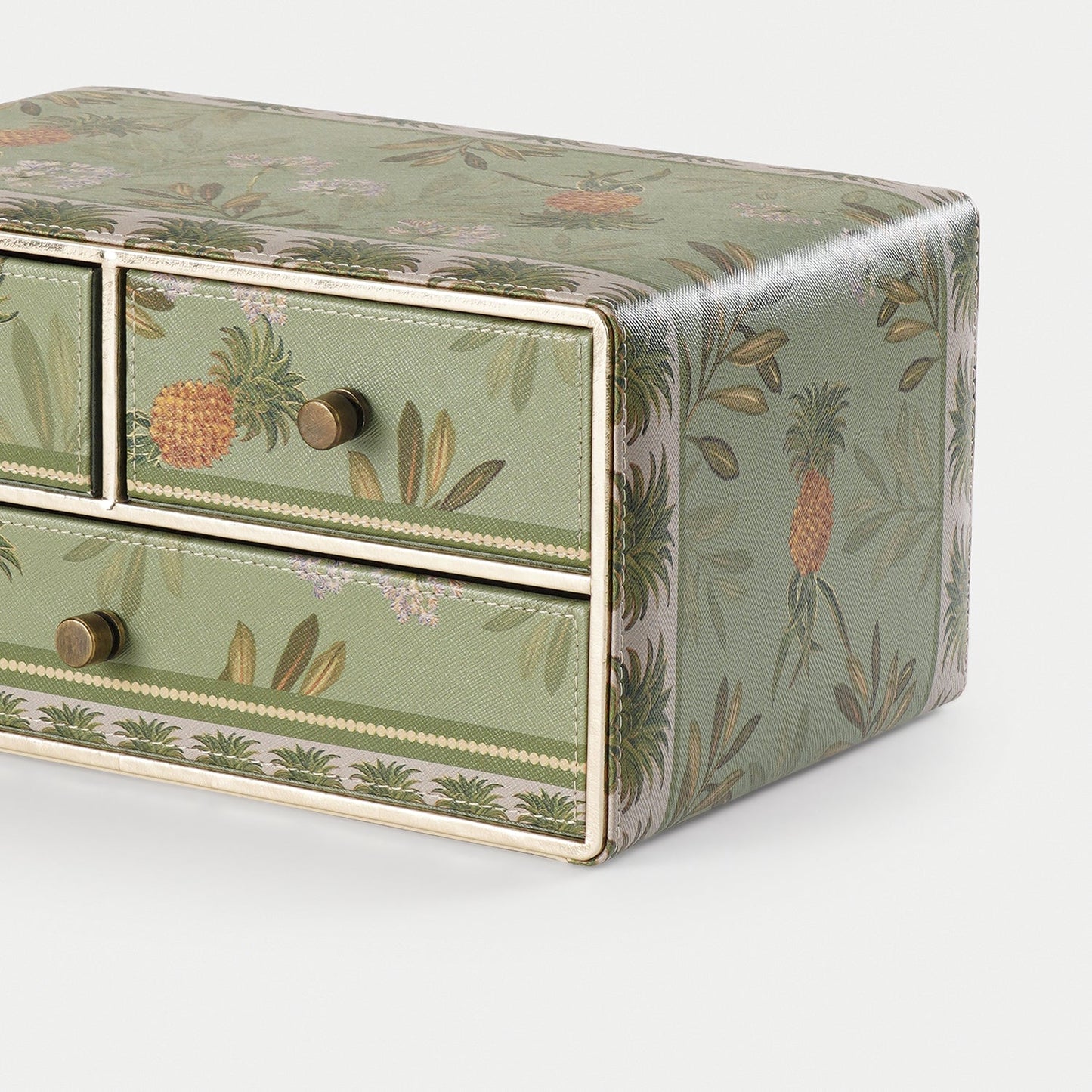 Green Pineapple Print Faux Leather Jewellery Organiser