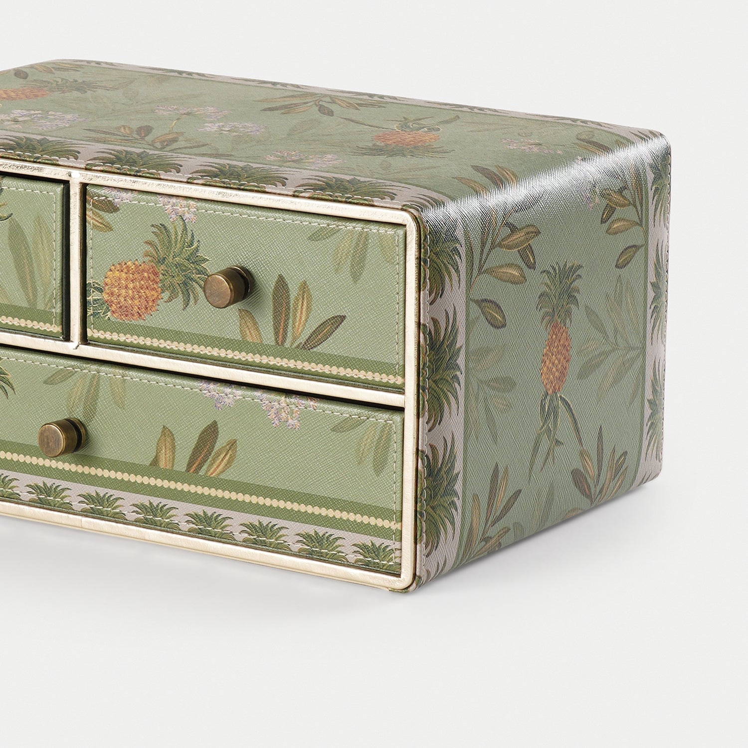 Green Pineapple Print Faux Leather Jewellery Organiser