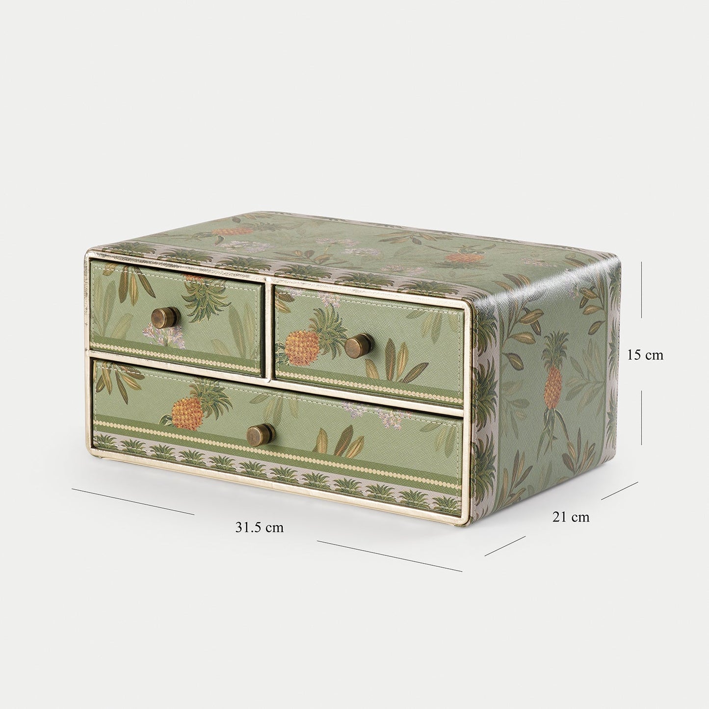 Green Pineapple Print Faux Leather Jewellery Organiser