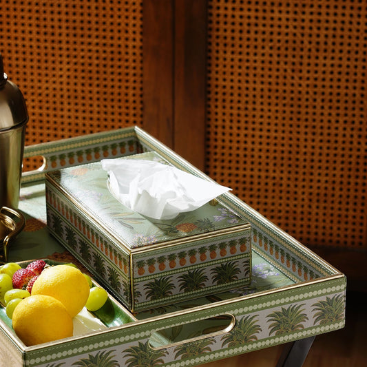 Green Pineapple Print Faux Leather Tissue Box