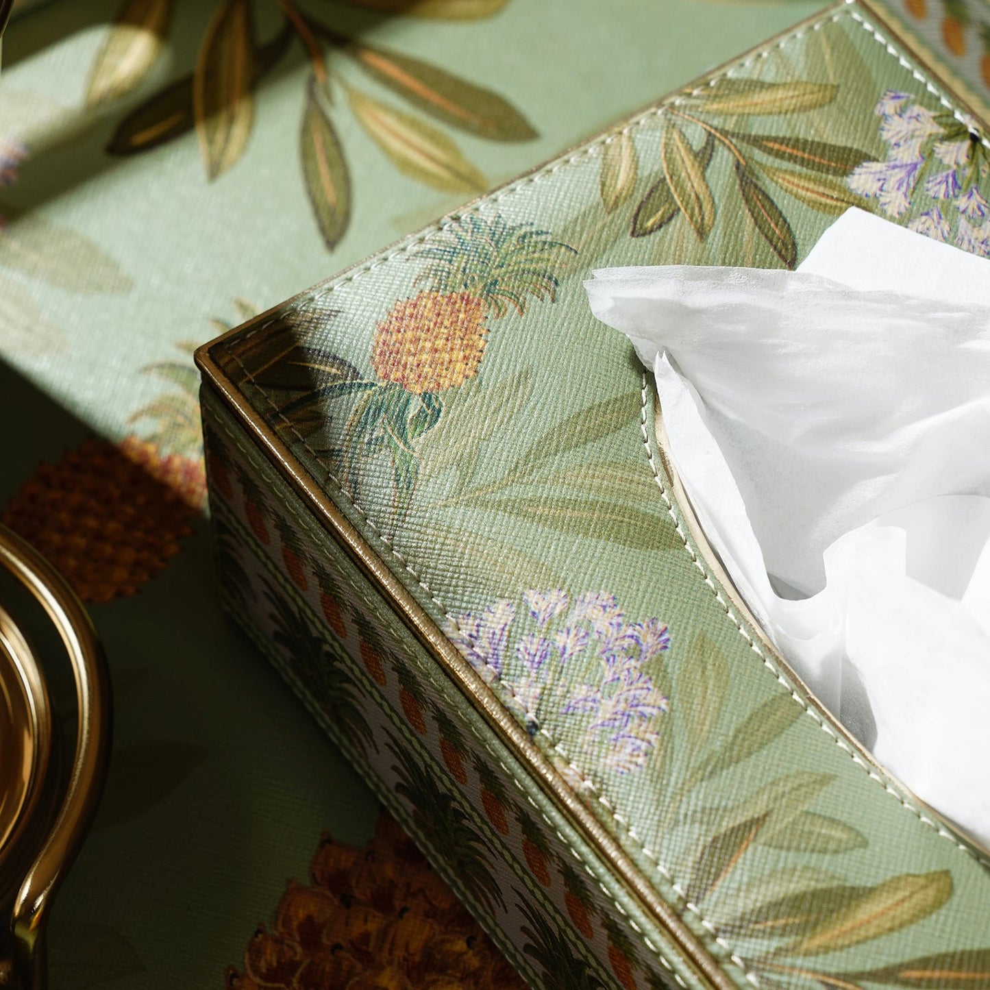 Green Pineapple Print Faux Leather Tissue Box