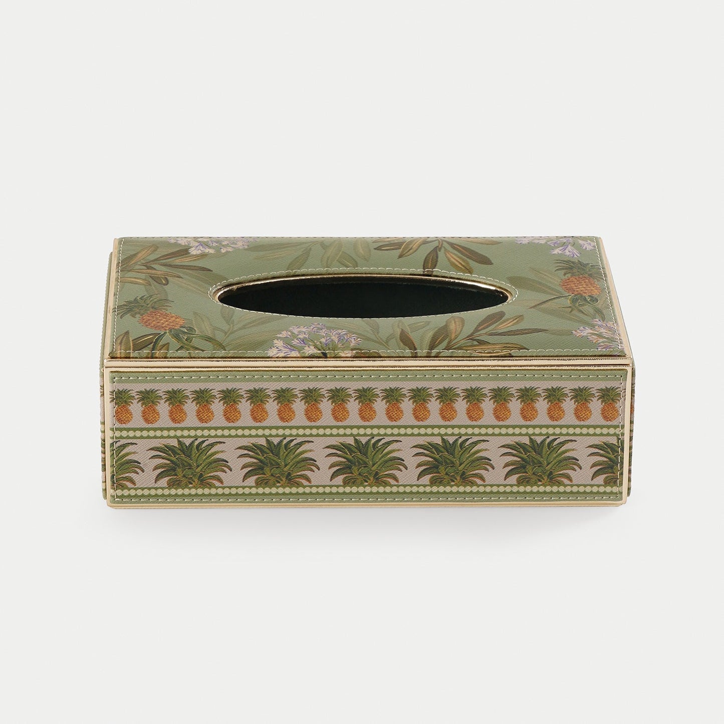 Green Pineapple Print Faux Leather Tissue Box