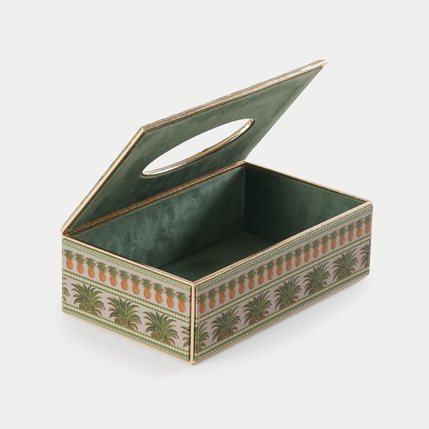Green Pineapple Print Faux Leather Tissue Box