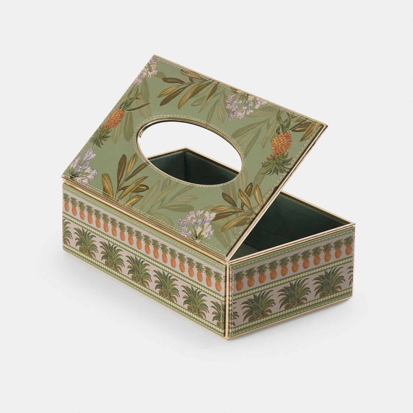 Green Pineapple Print Faux Leather Tissue Box