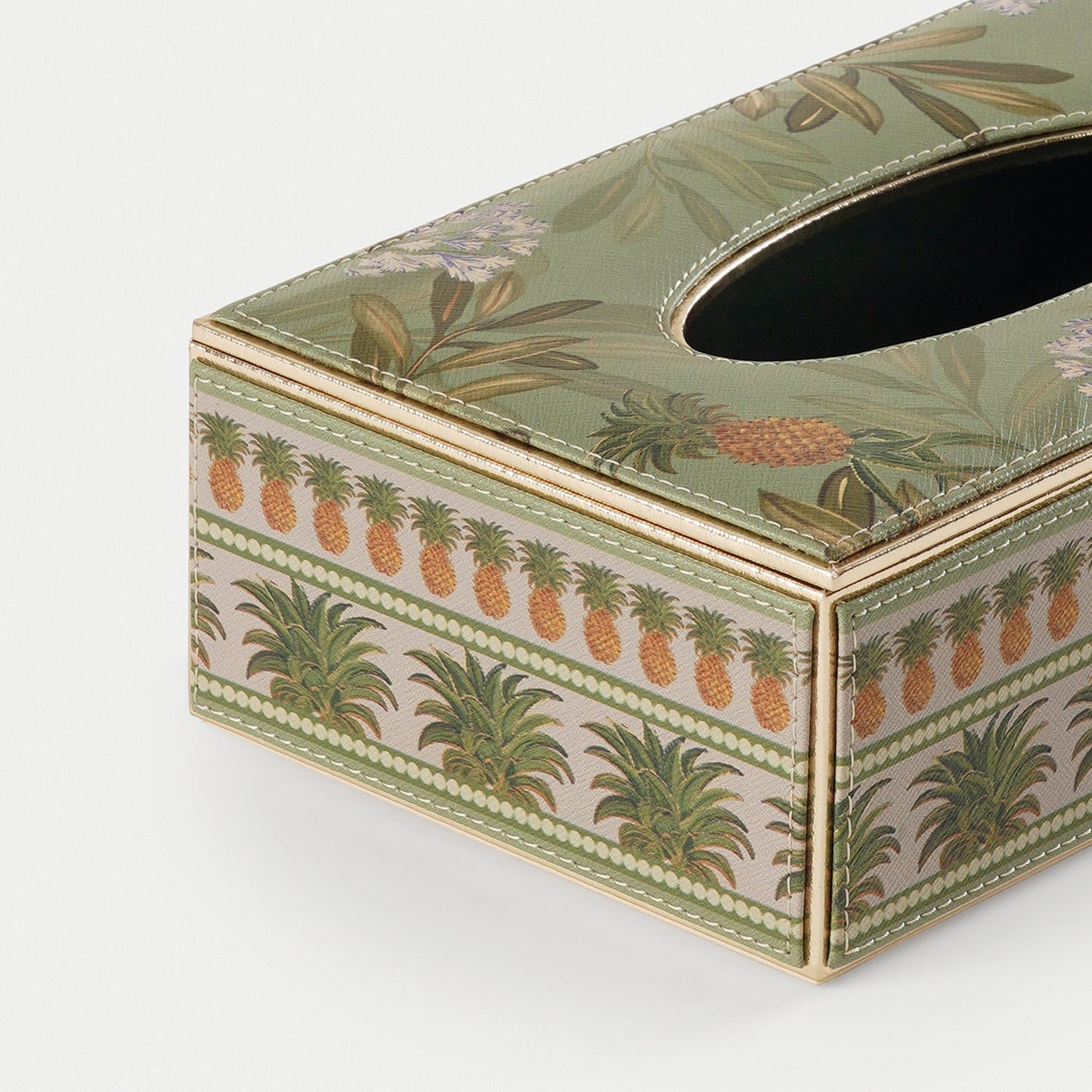 Green Pineapple Print Faux Leather Tissue Box