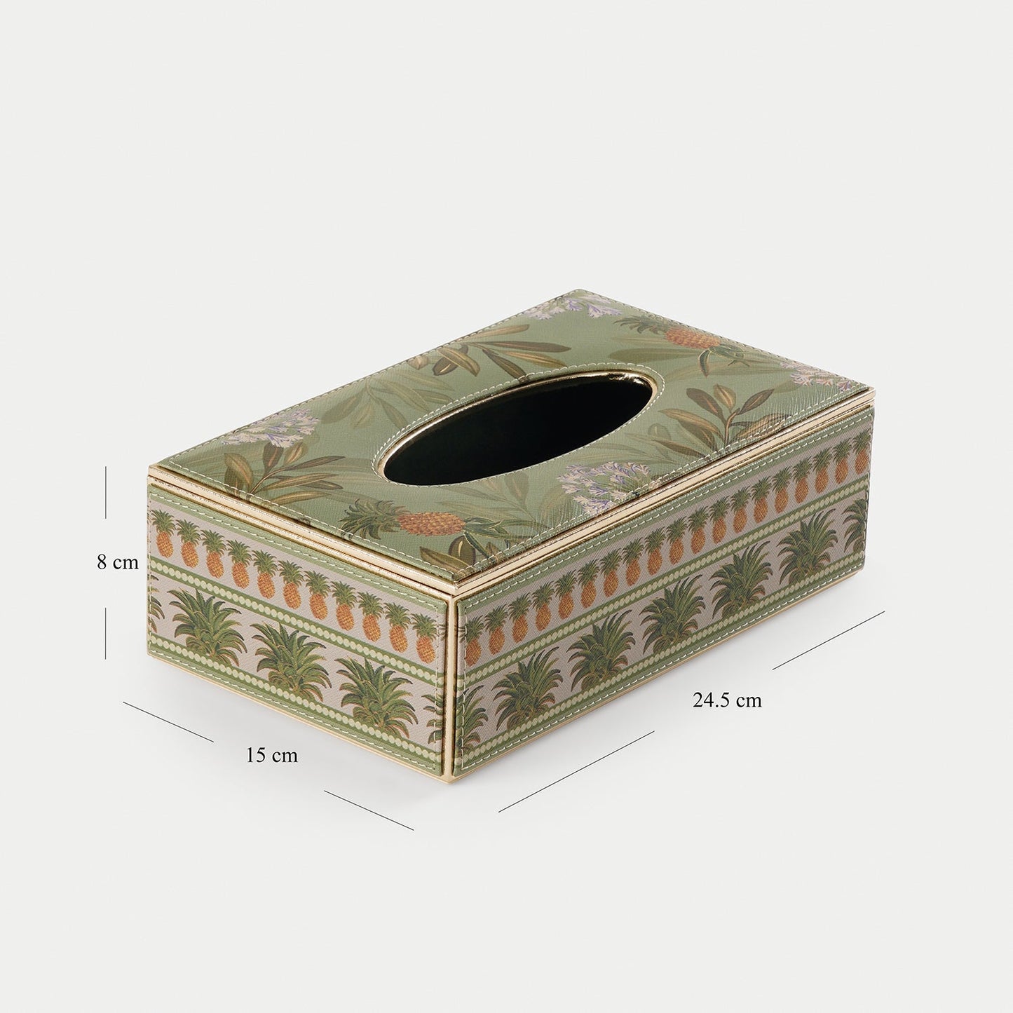 Green Pineapple Print Faux Leather Tissue Box