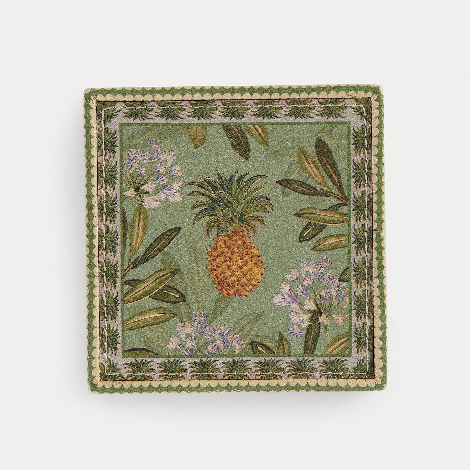 Set of 4 Green Pineapple Print Faux Leather Coasters