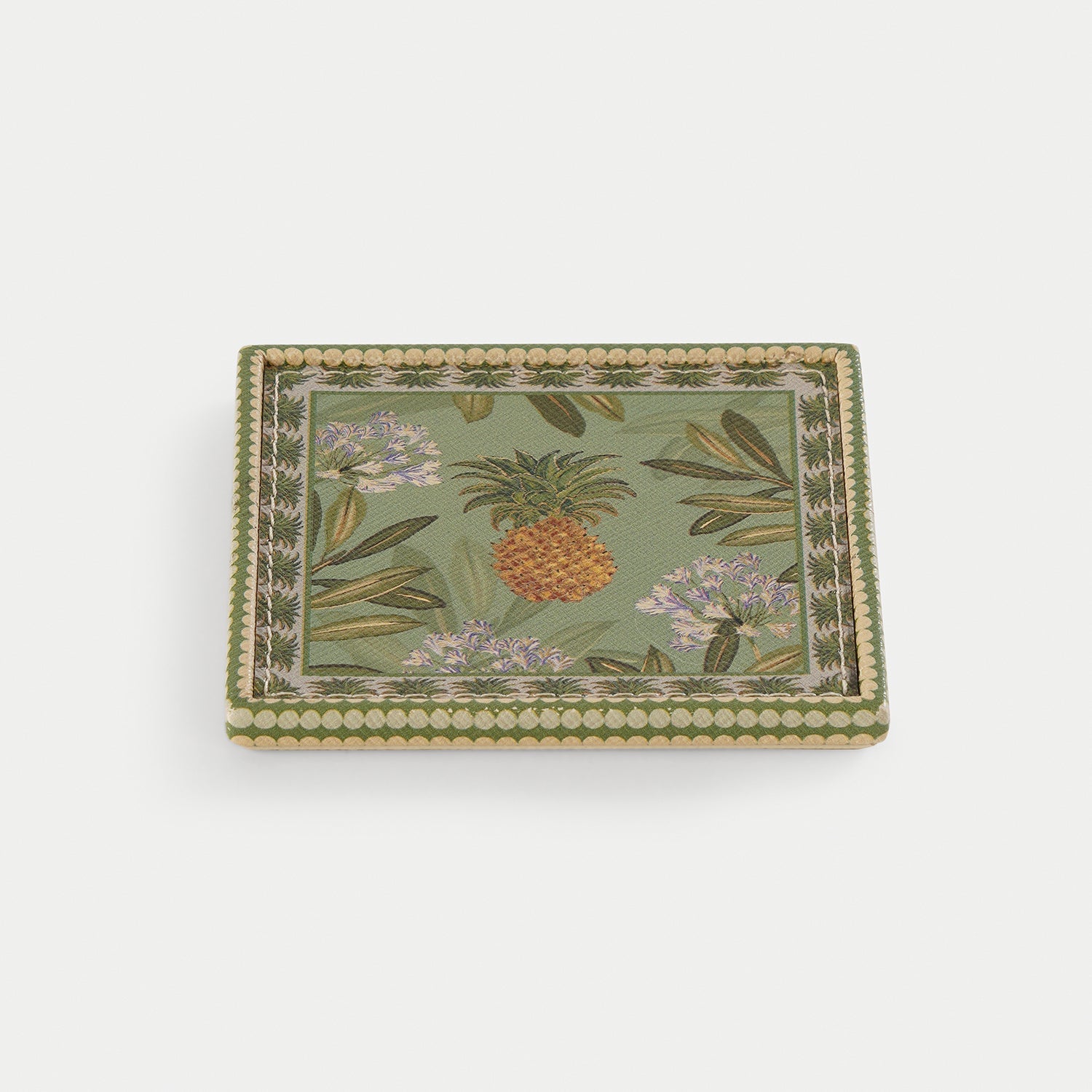 Set of 4 Green Pineapple Print Faux Leather Coasters