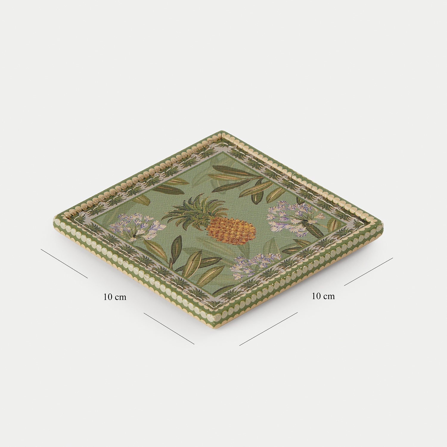 Set of 4 Green Pineapple Print Faux Leather Coasters