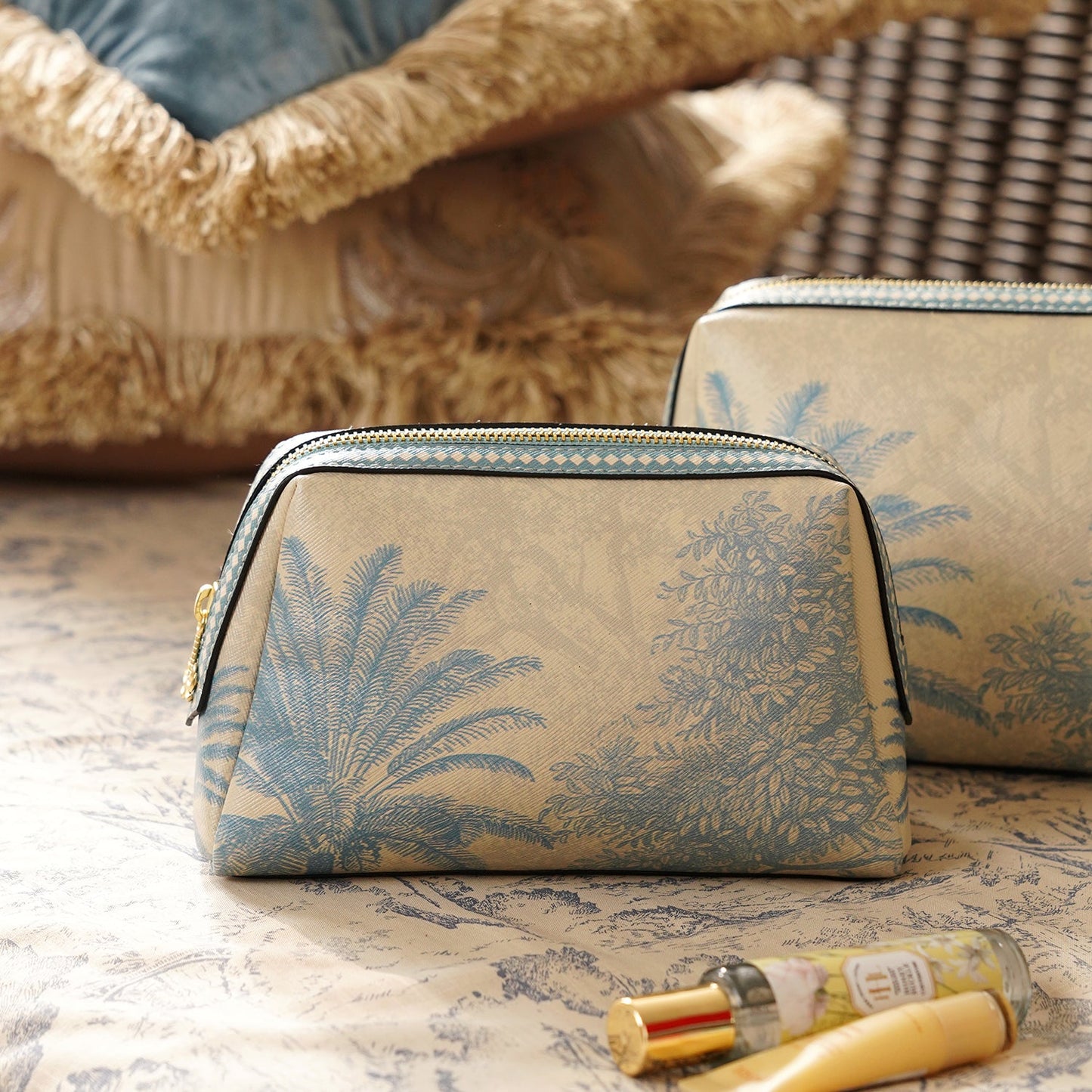 Blue Varena Faux Leather Vanity Pouch - Small