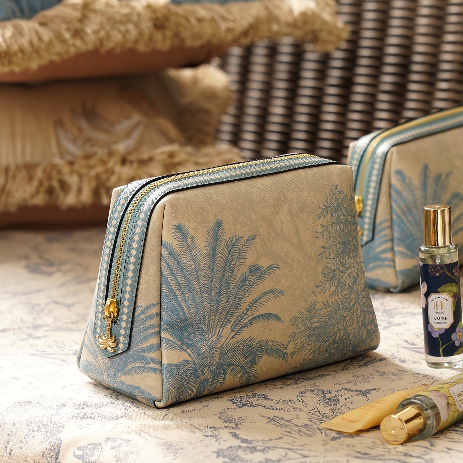 Blue Varena Faux Leather Vanity Pouch - Large