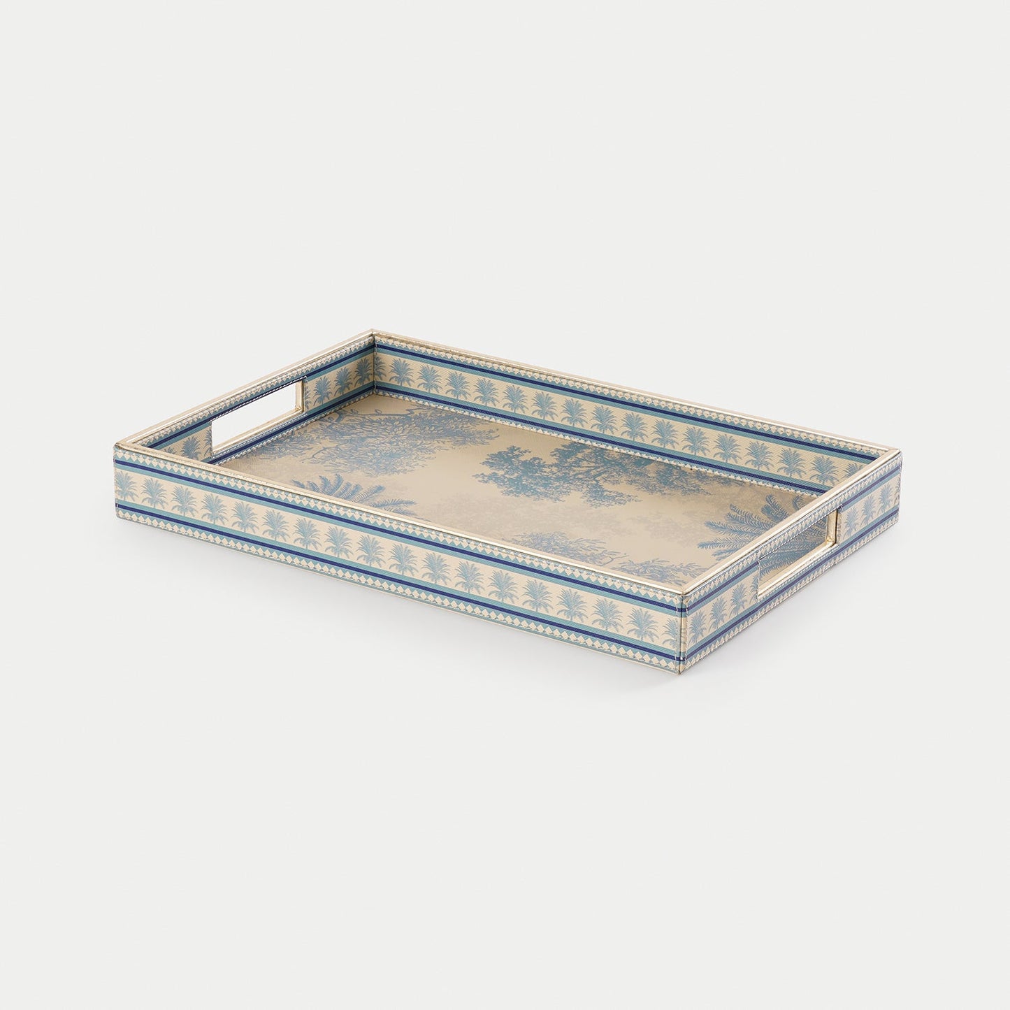 Blue Varena Faux Leather Rectangular Tray