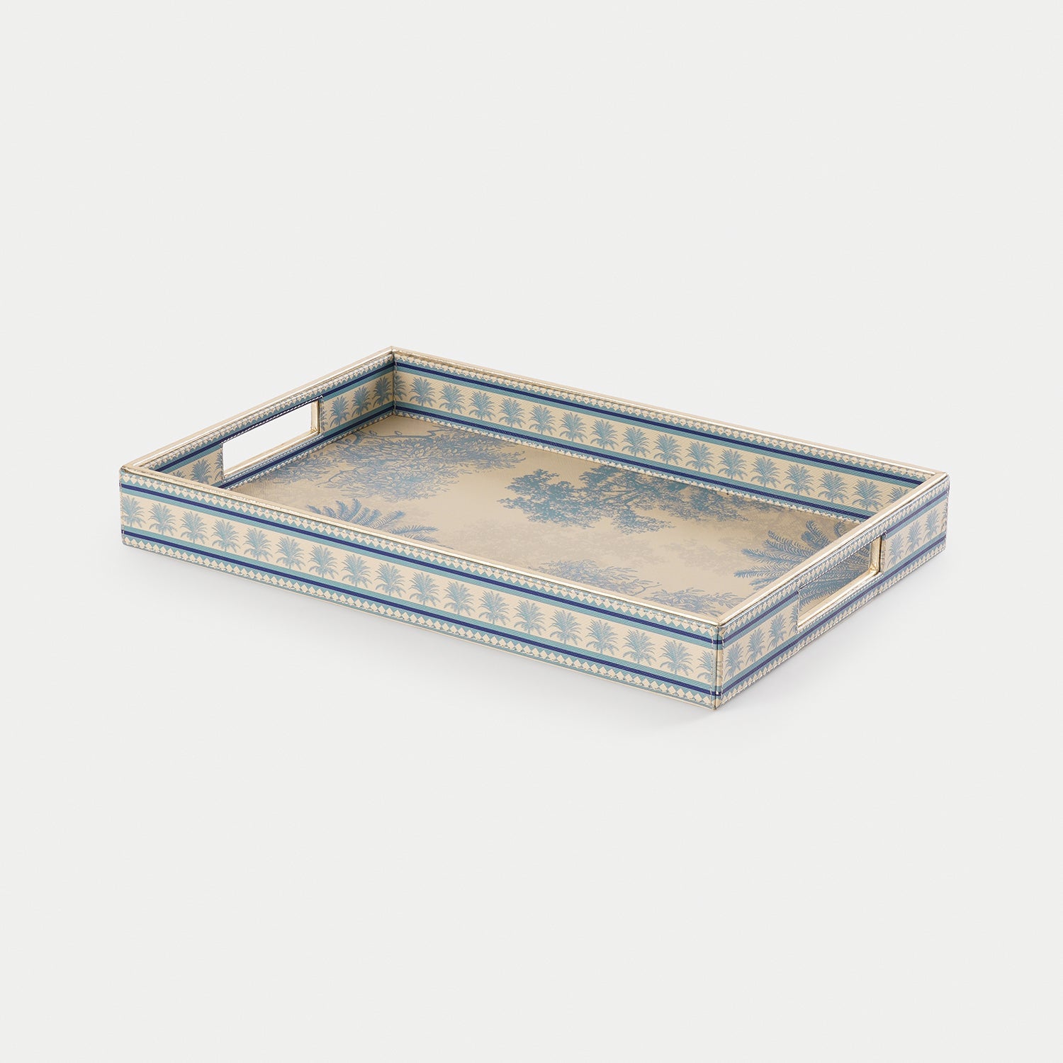 Blue Varena Faux Leather Rectangular Tray