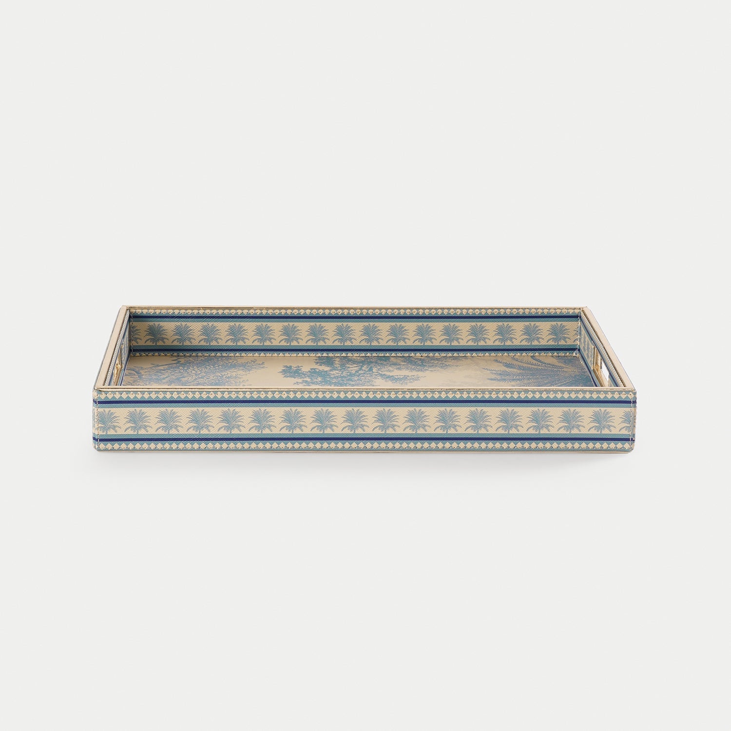 Blue Varena Faux Leather Rectangular Tray