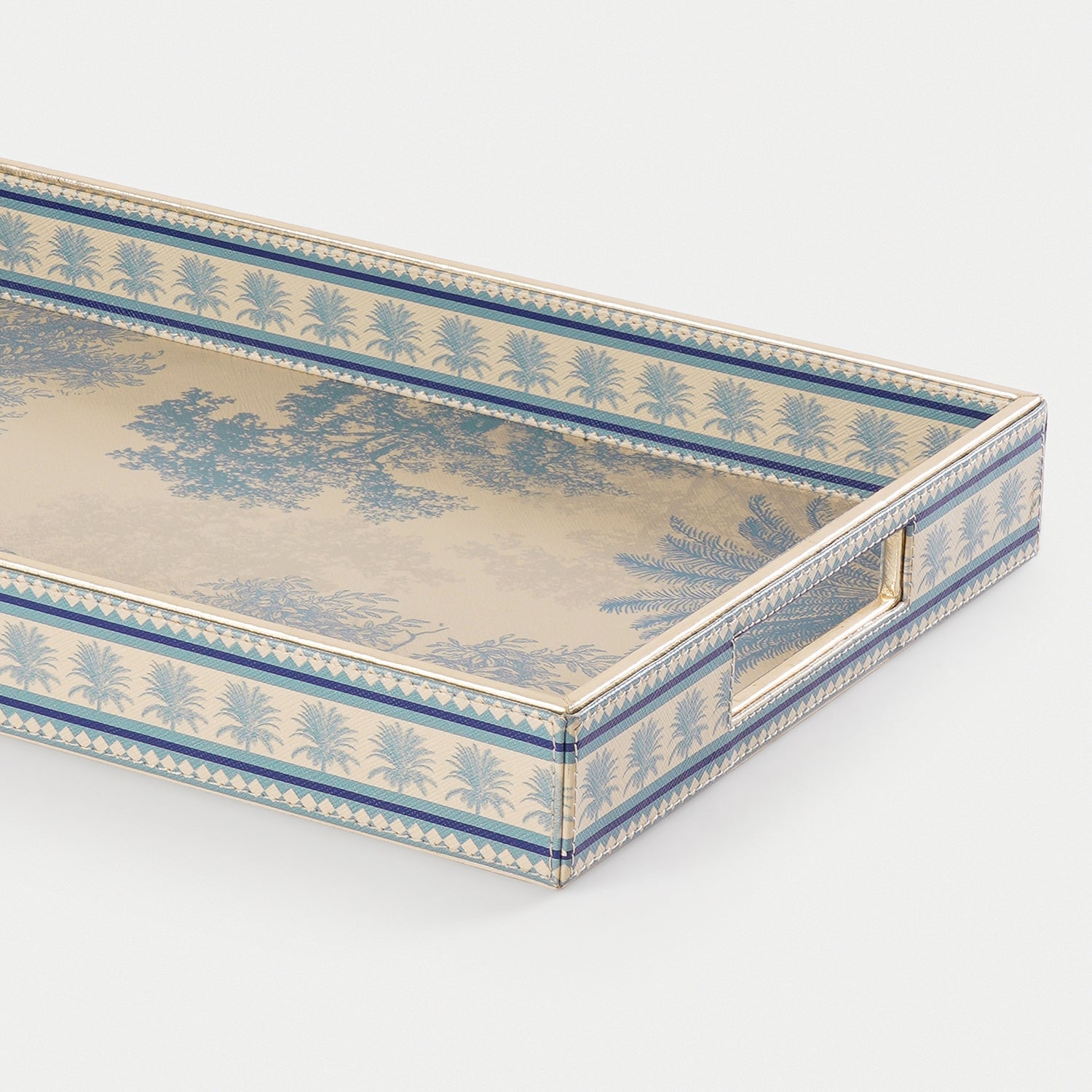 Blue Varena Faux Leather Rectangular Tray