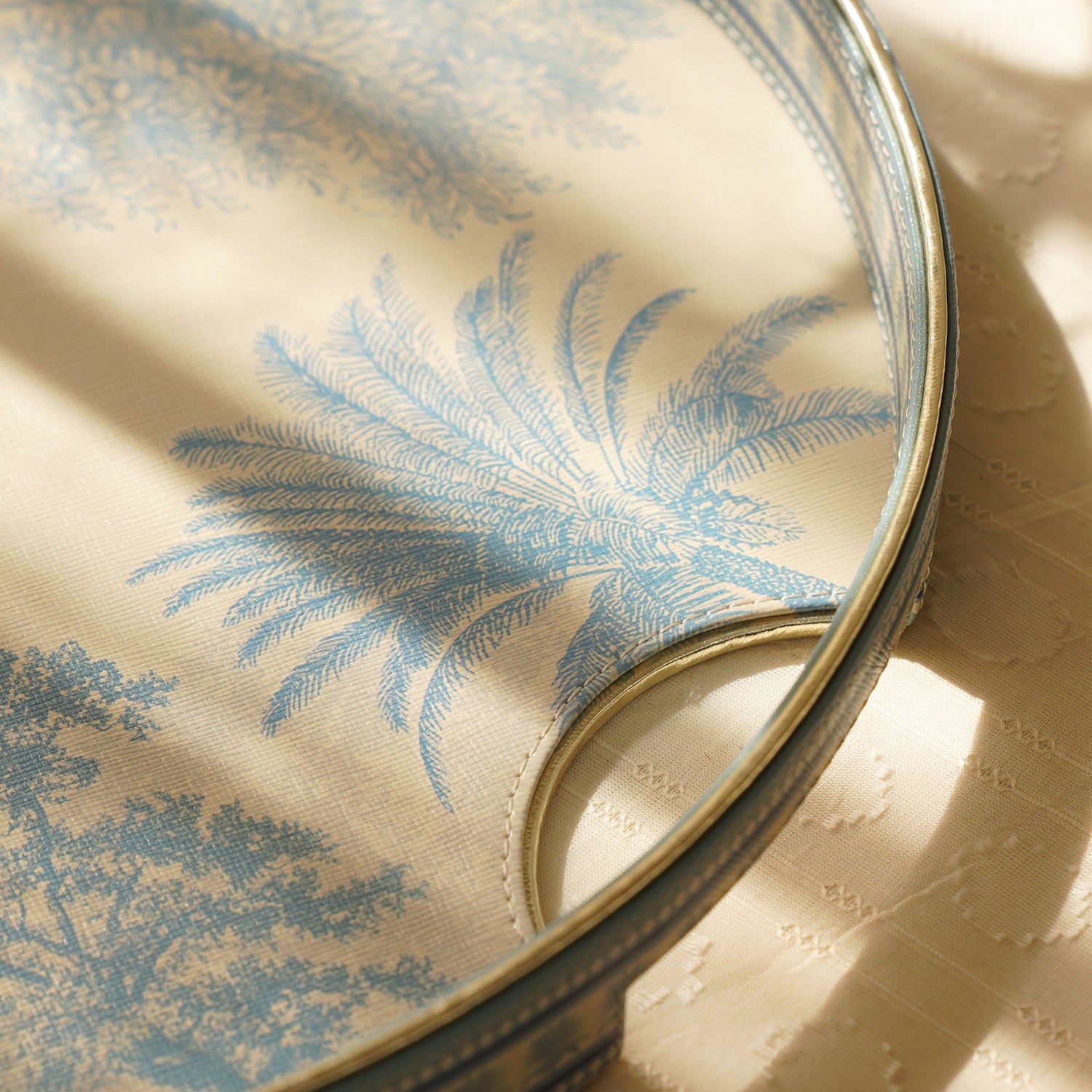 Blue Varena Faux Leather Round Tray