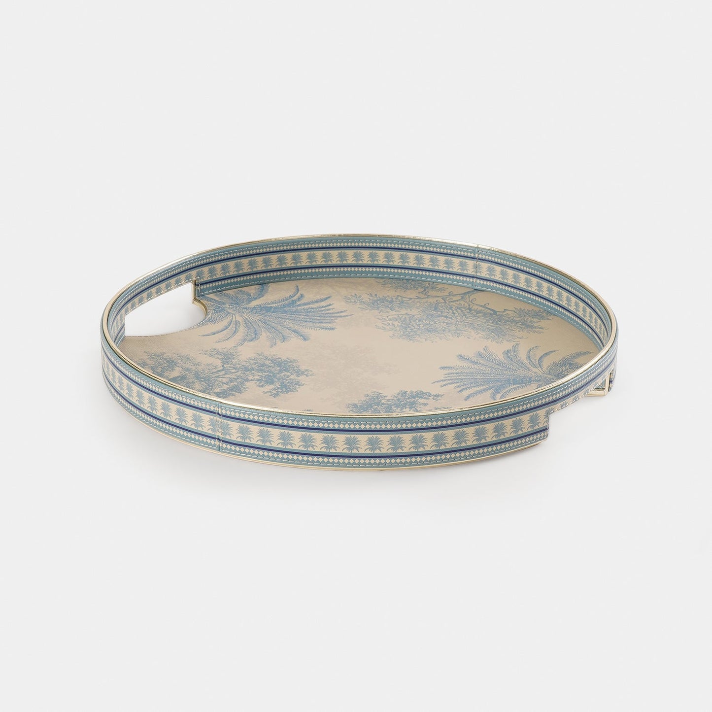 Blue Varena Faux Leather Round Tray