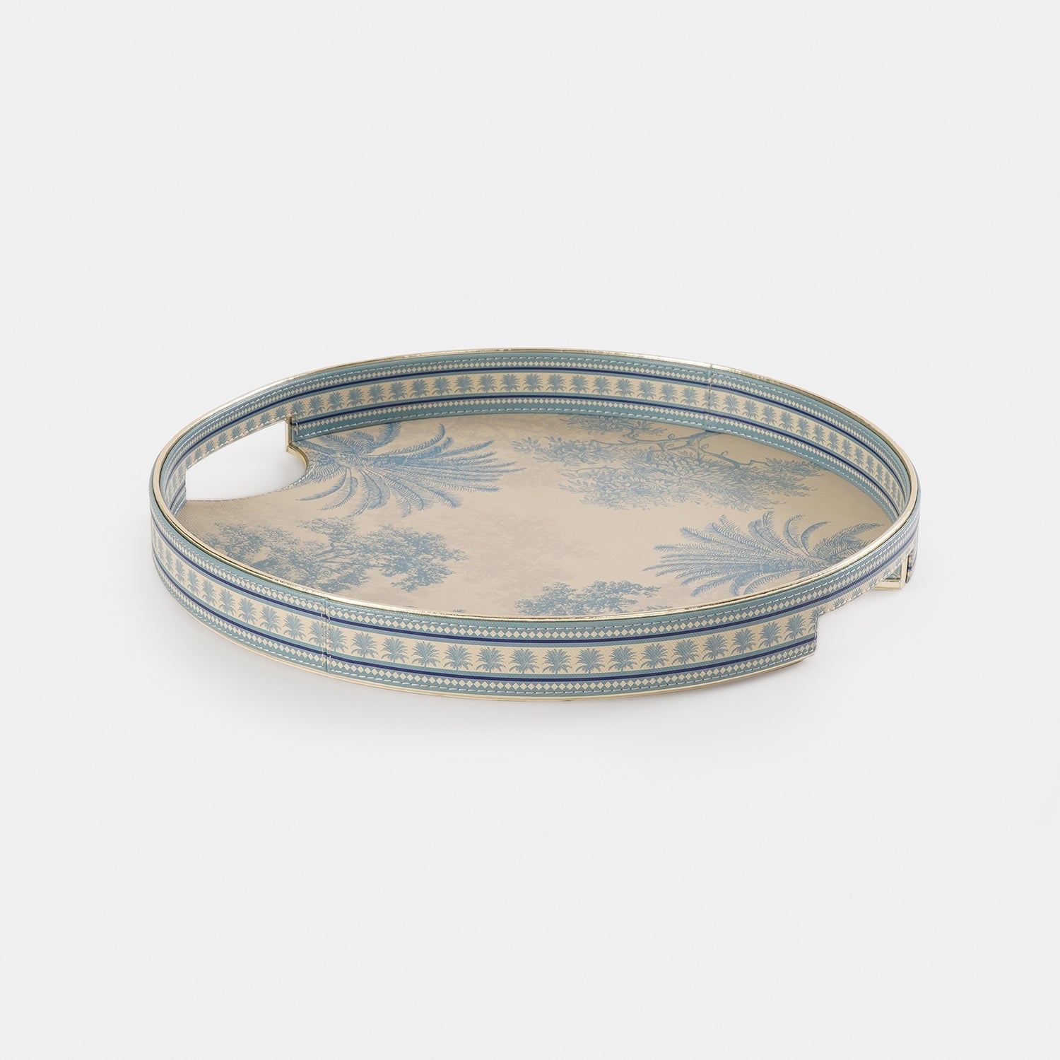 Blue Varena Faux Leather Round Tray