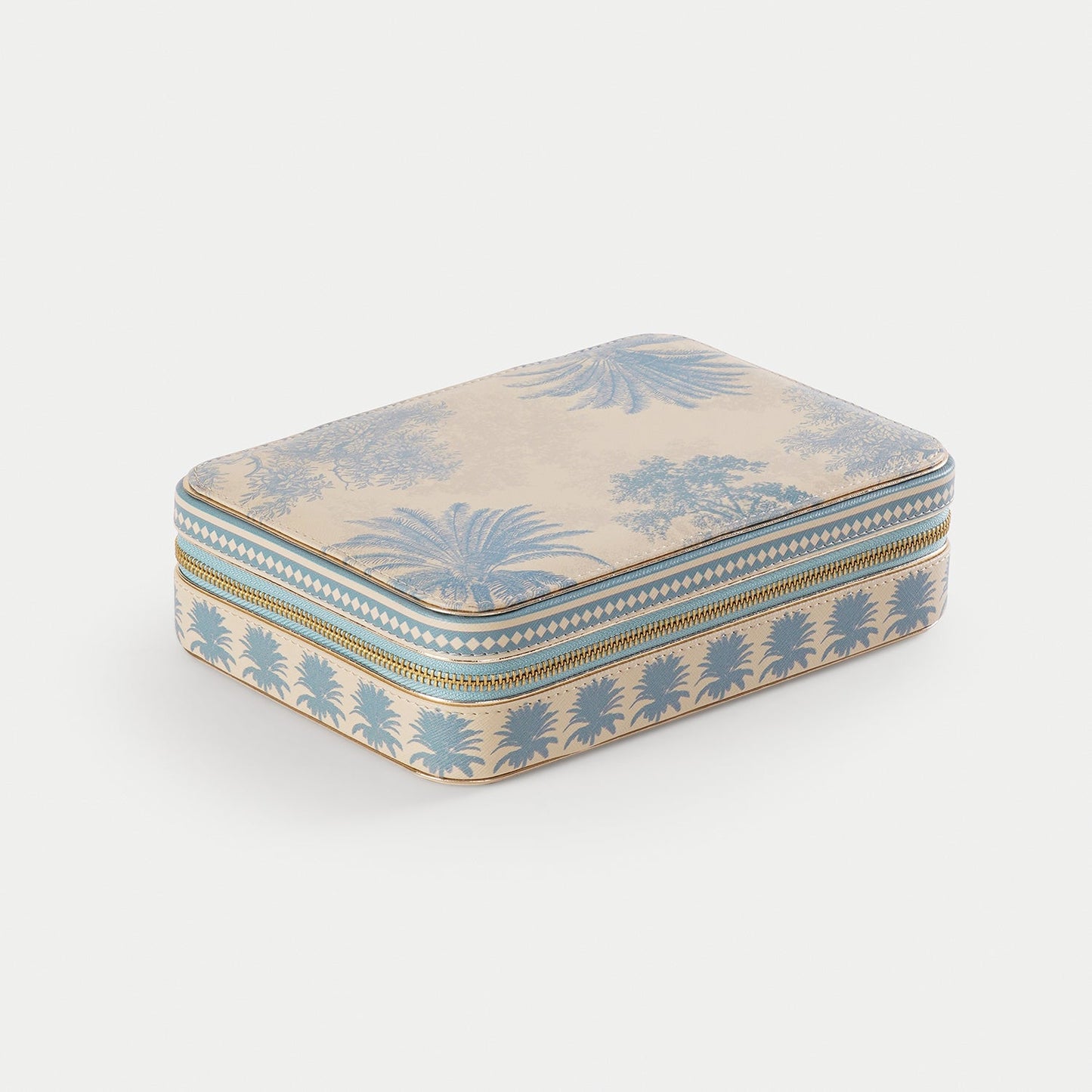Blue Varena Rectangle Faux Leather Travel Jewellery Box