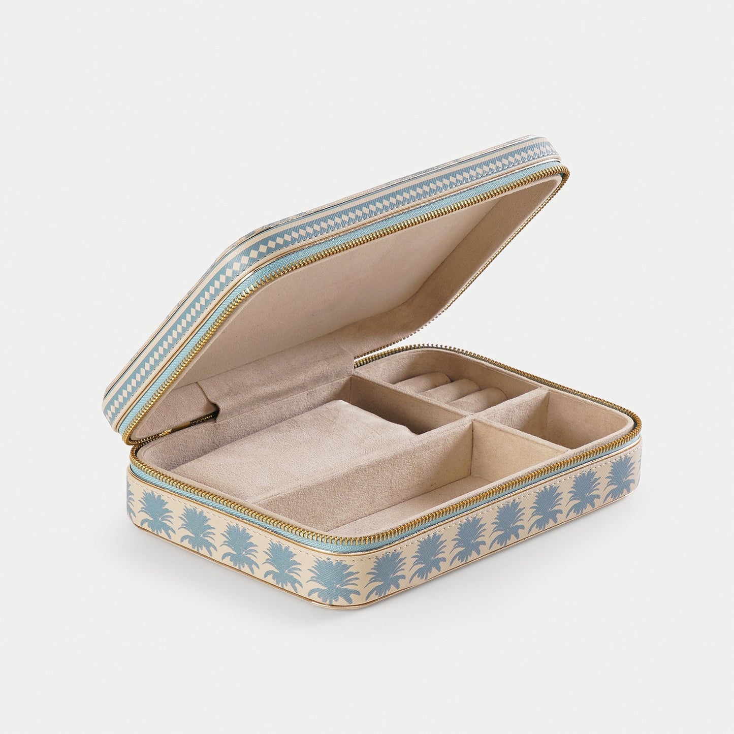 Blue Varena Rectangle Faux Leather Travel Jewellery Box