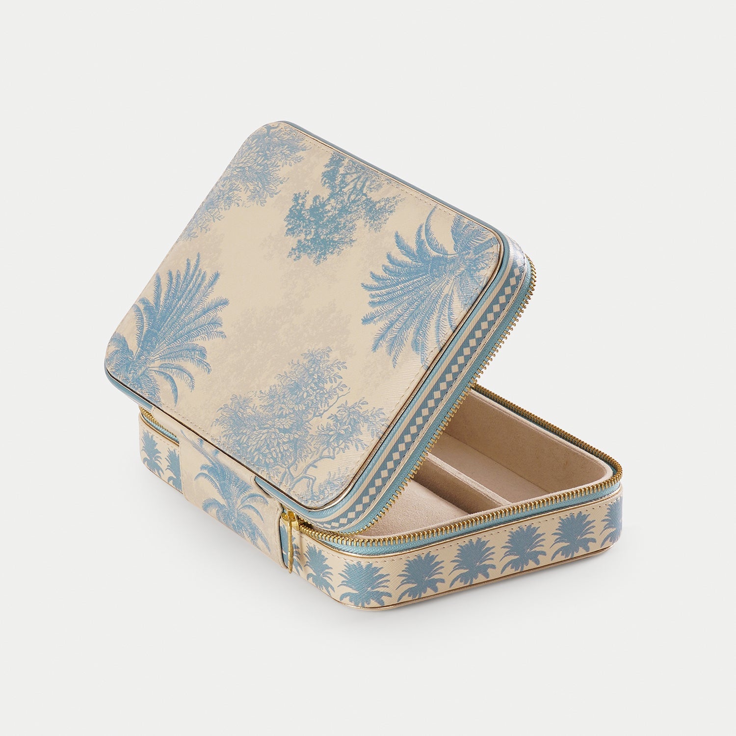 Blue Varena Rectangle Faux Leather Travel Jewellery Box