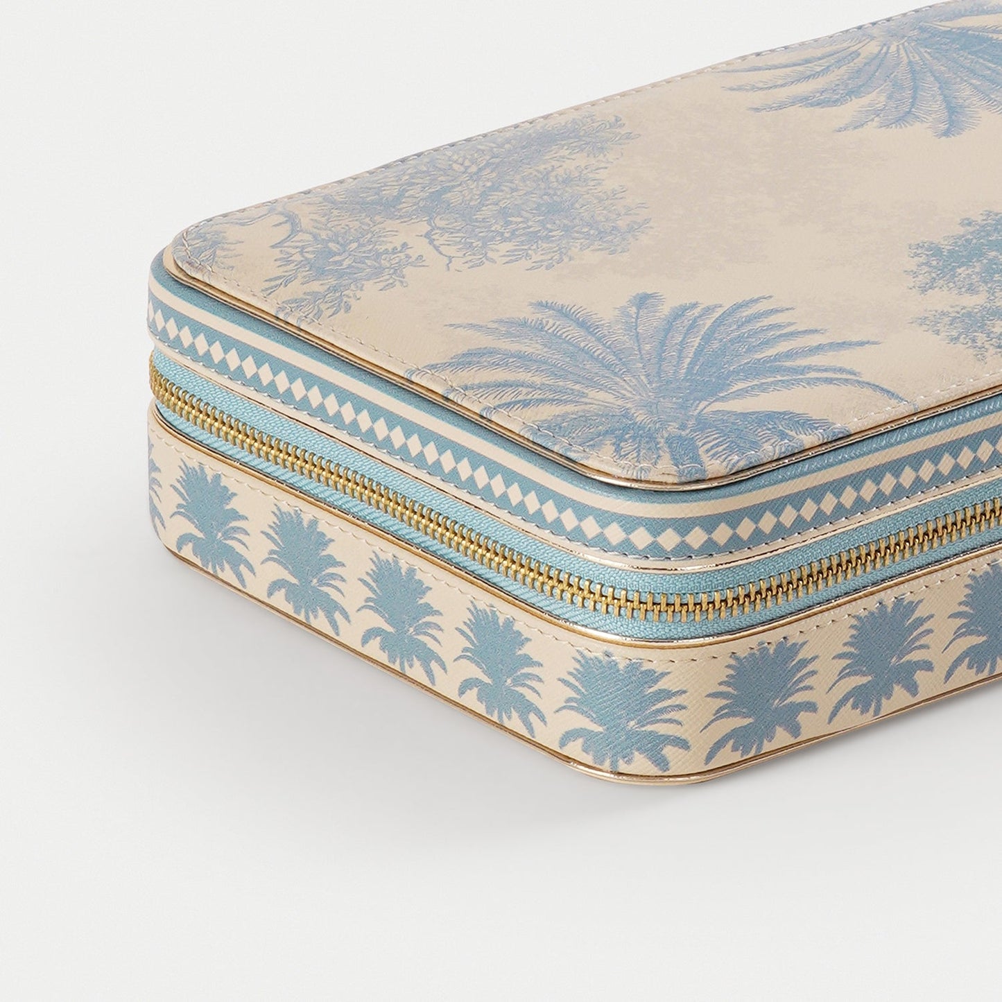 Blue Varena Rectangle Faux Leather Travel Jewellery Box